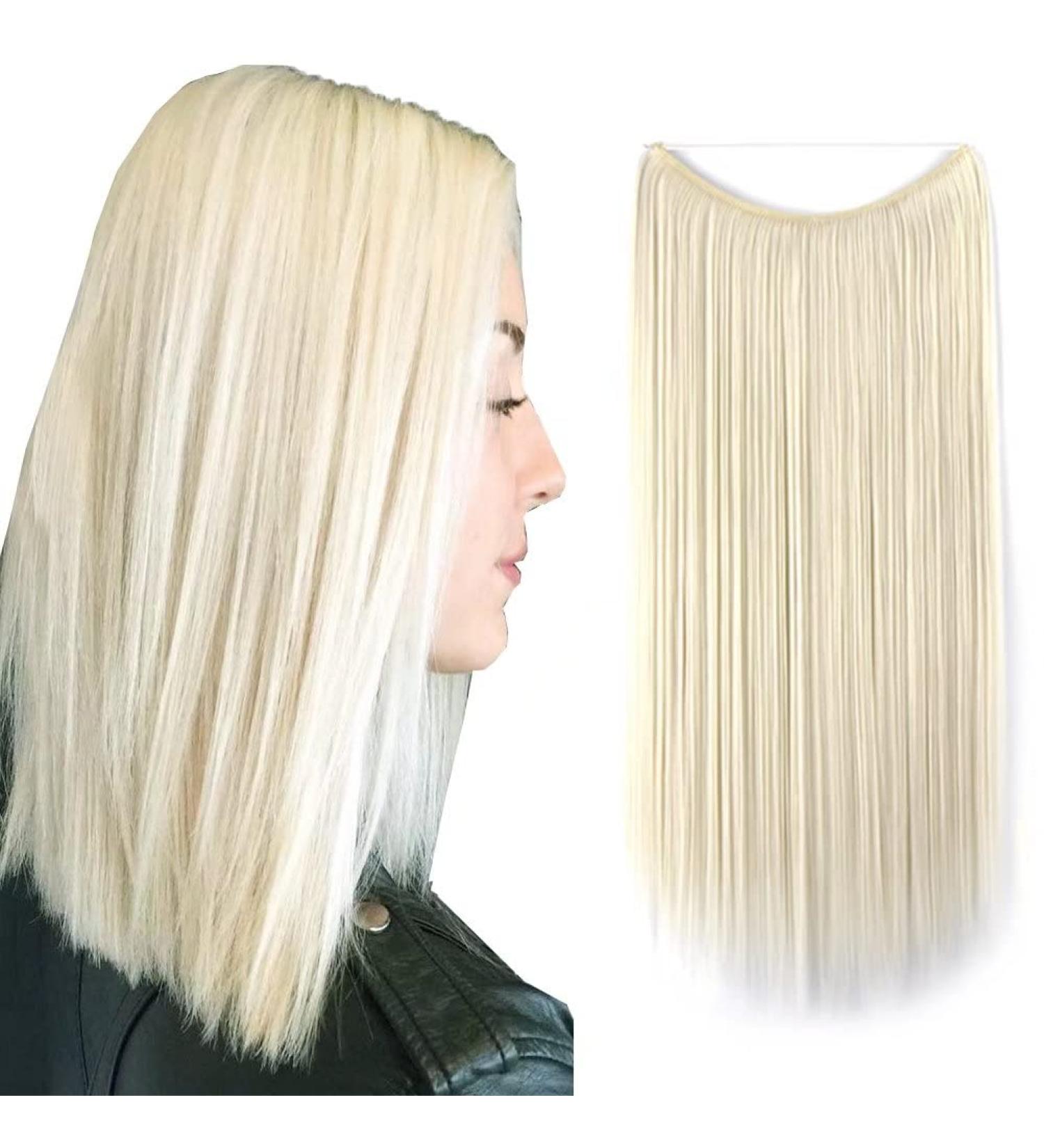 Iluu 22 Platinum Blonde Hair Extensions - Long Natural Straight Synthetic Heat-Resistant Fiber with Hidden Fishing Cord for Parties - Buy Online on GoSupps.com