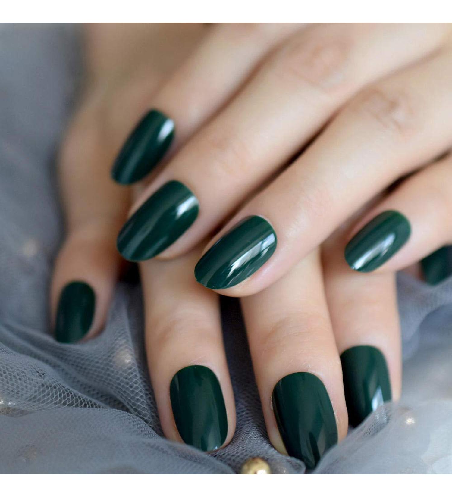 Shop Hujl 24-Piece Oval Green Artificial Nails - Shiny Short French Acrylic False Nails for Office Use - Buy Online on GoSupps.com