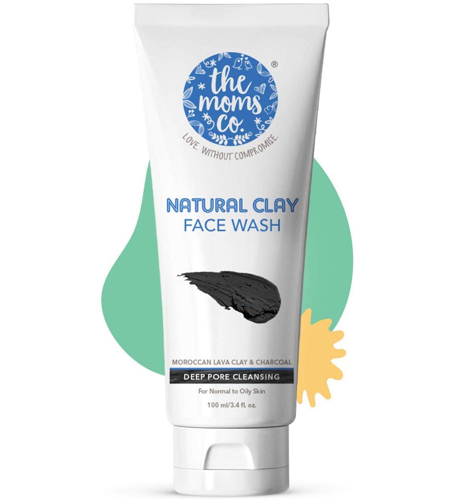 Natural Clay Face Wash by The Moms Co. | Purifying Moroccan Lava Clay & Activated Charcoal | Detox & Brighten for Normal to Oily Skin | International Shipping Available - Buy Online on GoSupps.com