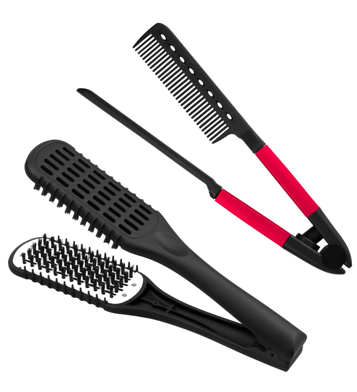 2 Piece Straightening Comb Set with Boar Bristles - Double Sided Brush for Hair Styling and Knot-Free Results (Black/Rose Red) - Buy Online on GoSupps.com