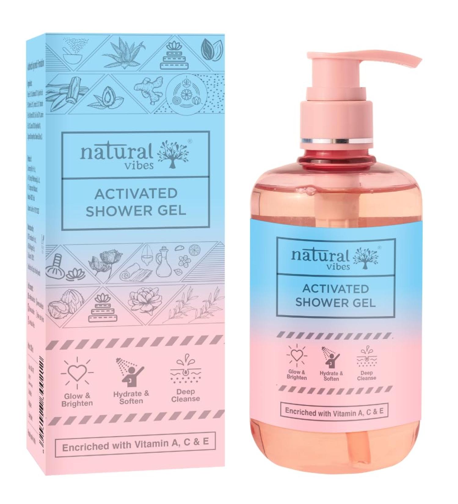 Natural Vibes Activated Shower Gel - Hydrate & Deep Cleanse for All Skin Types | 300 ml | Unisex Body Wash - Buy Online on GoSupps.com