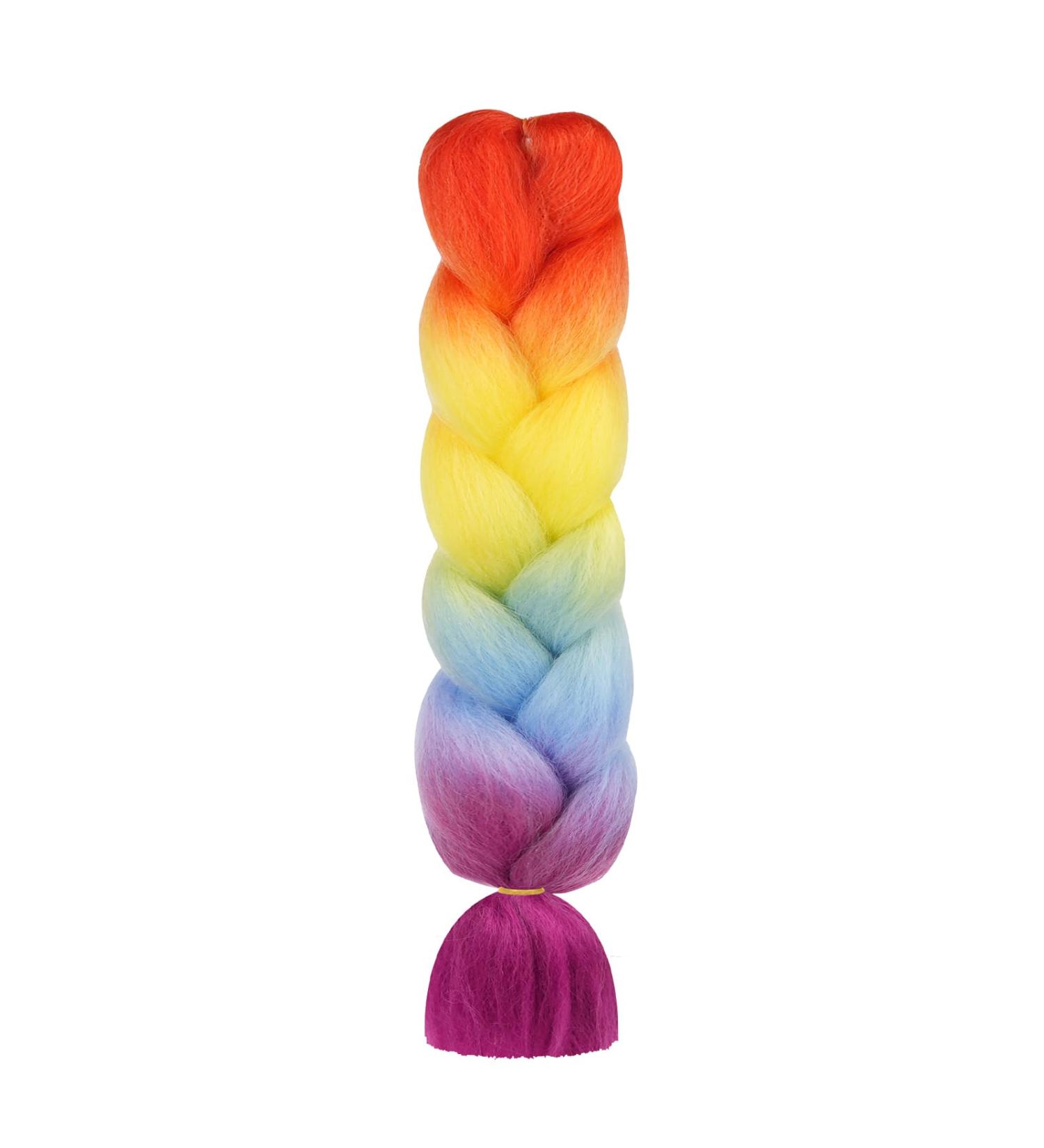 Aomig Ombre Synthetic Hair Extensions - 24 Strands for Braiding - Colorful Fake Hair for Box Braids (Purple/Blue/Yellow/Orange) - Buy Online on GoSupps.com