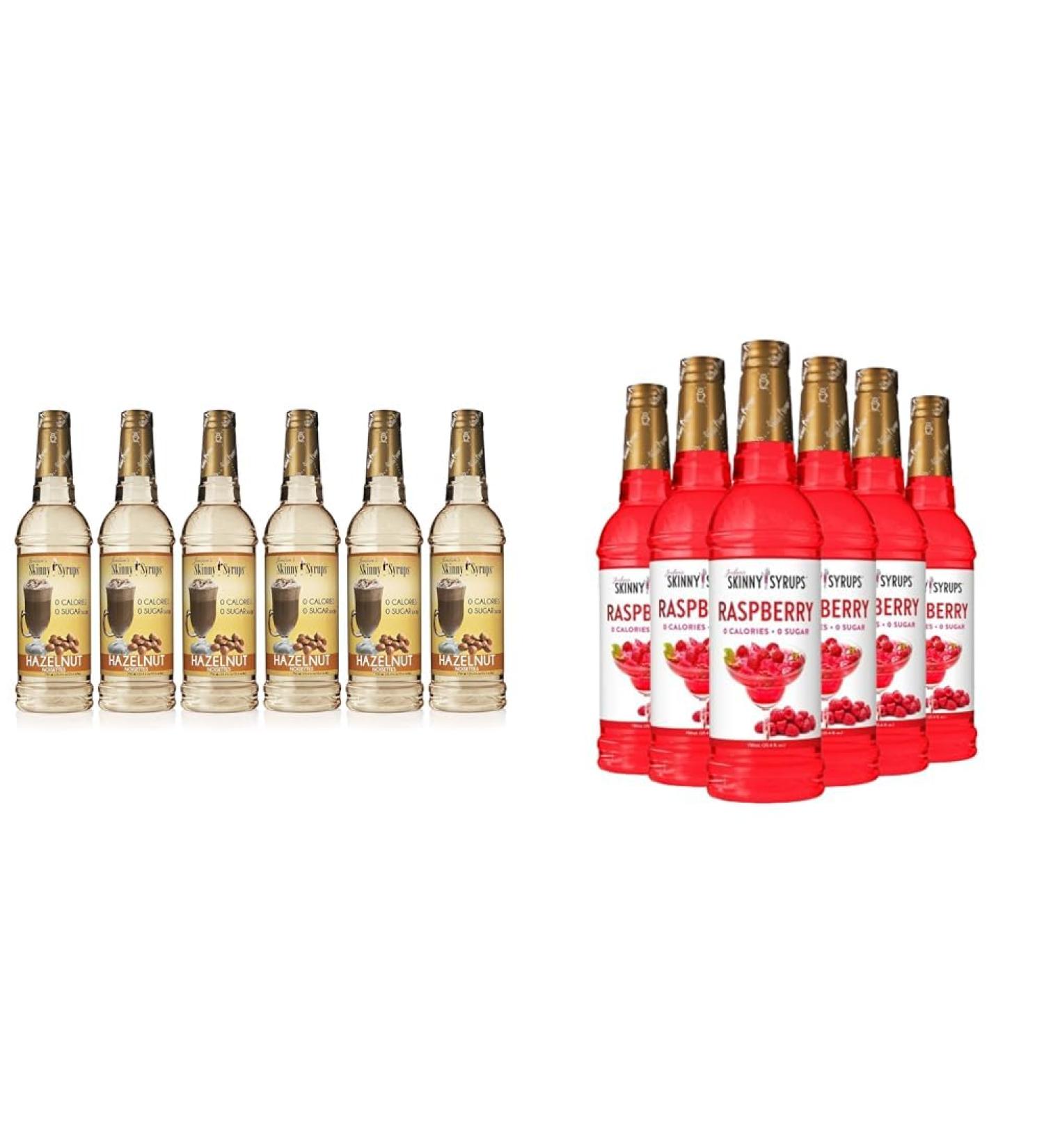 Jordan's Skinny Sugar-Free Hazelnut Coffee Syrup (750ml Pack of 6) & Raspberry Syrup (750ml Pack of 6) - Guilt-Free Sweet & Fruity Flavor Combo for Tea Coffee Lemonade & More