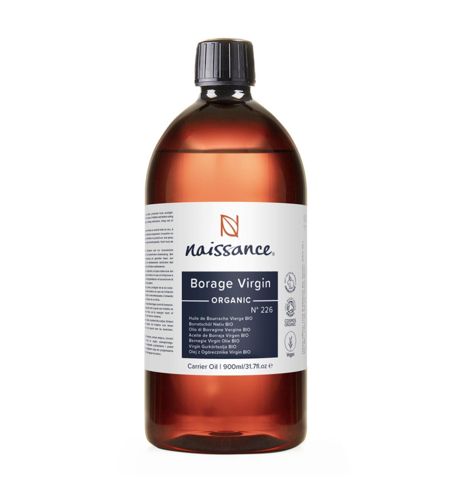 Naissance Organic Borage Oil (No. 226) - 900 ml - Rich in GLA (Gamma-Linolenic Acid) - for Skin Face Body Hair Massage Vegan - Buy Online on GoSupps.com
