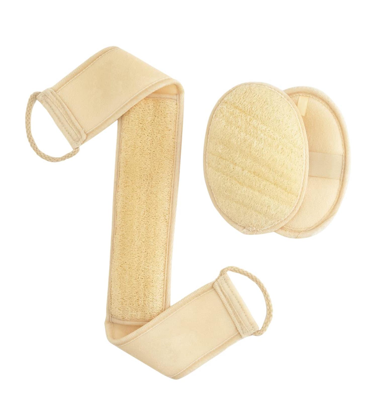 RECKODOR 3 in 1 Natural Loofah Exfoliating Body Scrubber Set for Women and Men - Deep Clean & Vitalize Your Skin - Includes Back Scrubber and 2 Large Loofah Pads - Ideal for Sensitive Skin - Buy Online on GoSupps.com
