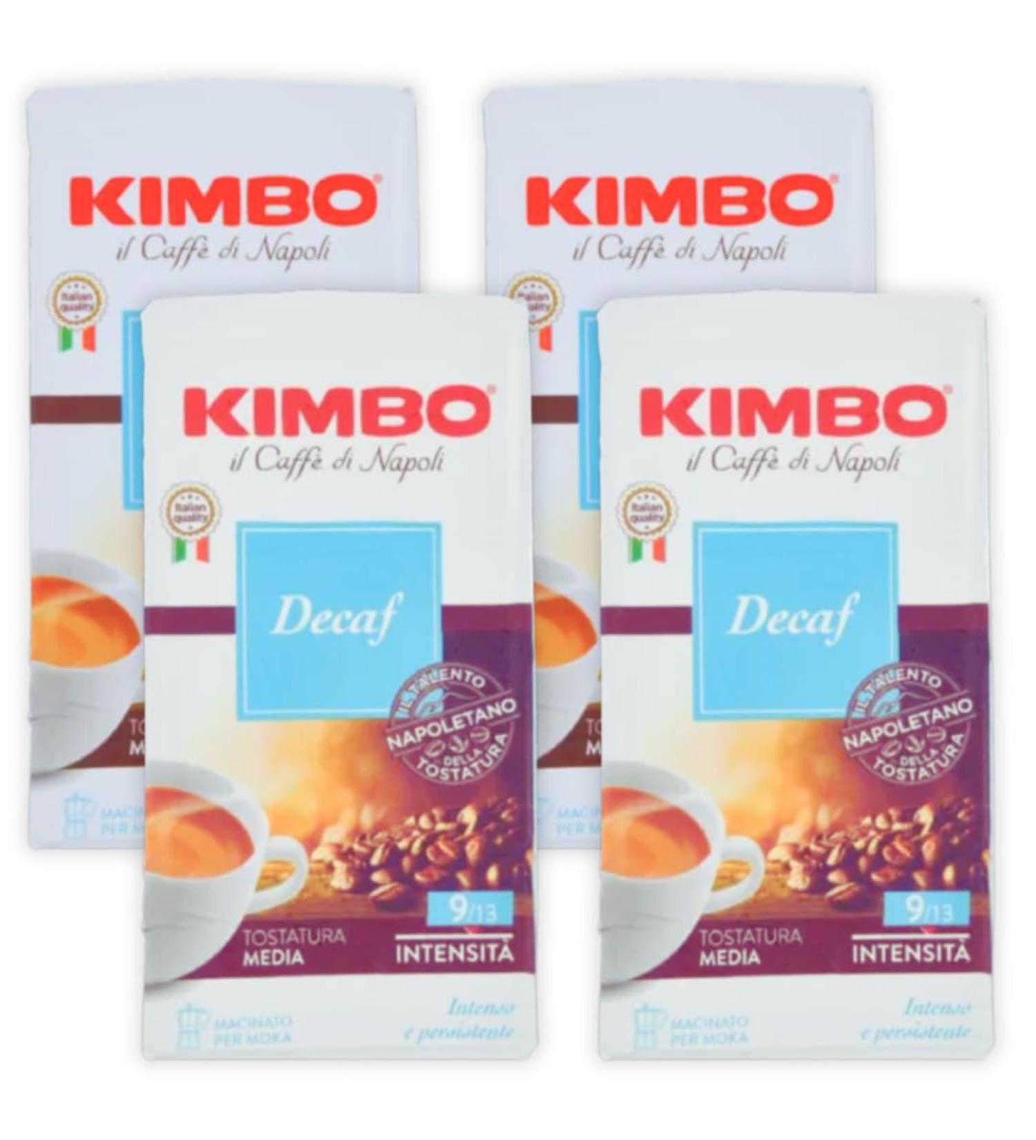 Kimbo compatible Macinato Per Moka Decaffeinated Espresso coffee - Medium Roasted - Decaf Ground Coffee Imported From Italy (4x250g Decaff)