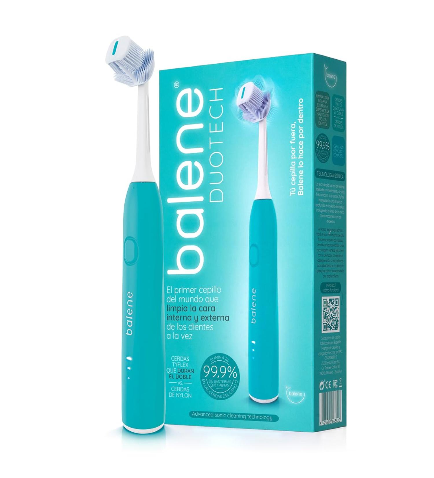 Balene Double-Sided Electric Toothbrush - Duotech Sound Tech Antibacterial Filaments Medium Hardness Brush Head in Aquamarine | International Shipping - Buy Online on GoSupps.com