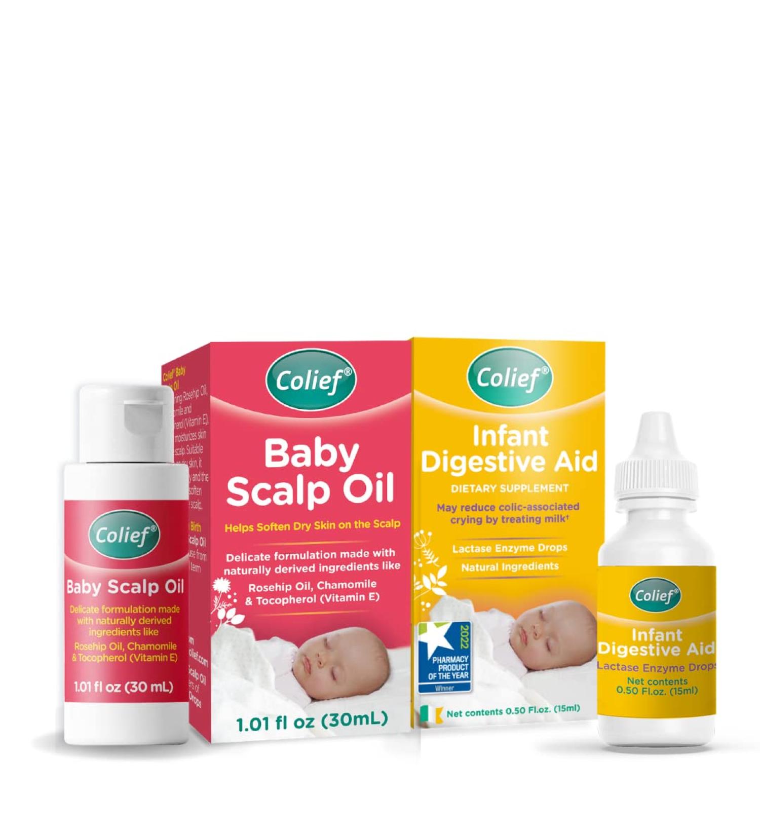 Colief Baby Scalp Oil with Rosehip Oil and Chamomile | Soothing Moisturizing Oil for Infants | 1.01 Fl. Oz + Colief Infant Gas Drops | Natural & Safe Digestive Aid | 0.5 Fl. Oz - Buy Online on GoSupps.com