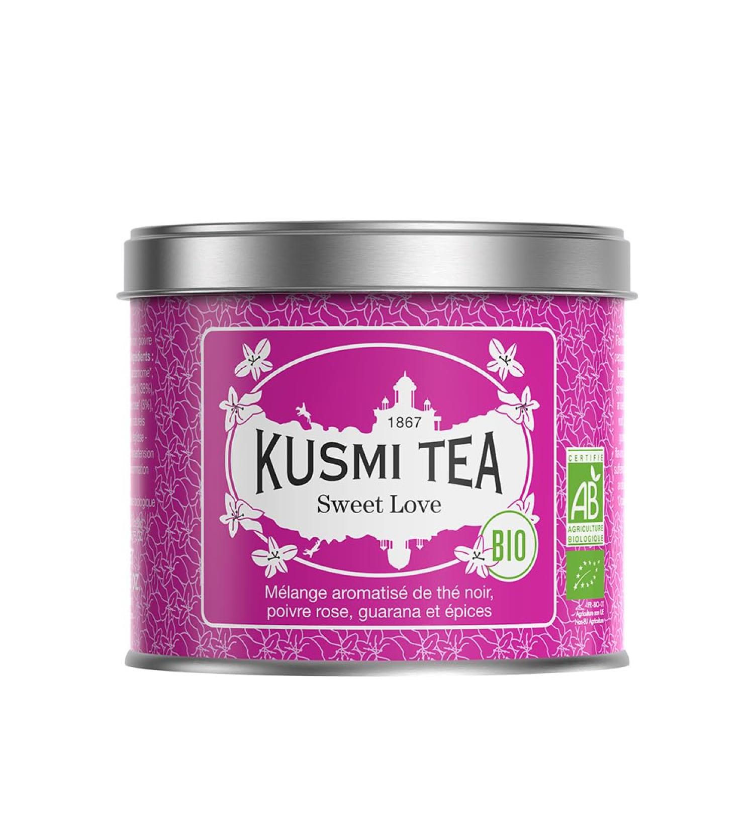 Kusmi Tea - Sweet Love Bio - M lange Aromatis de Th Noir Biologique Poivre Rose Guarana & pices - Fabriqu en France - Bo te Th M tal 100g - Quantit pour environ 50 Tasses - Buy Online on GoSupps.com