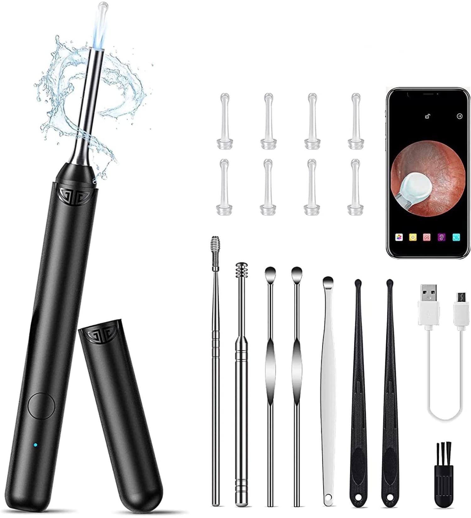 Ear Wax Removal Kit with Camera and Light | 1080P Ear Cleaner for iPhone, iPad, Android Phones - Black - Buy Online on GoSupps.com