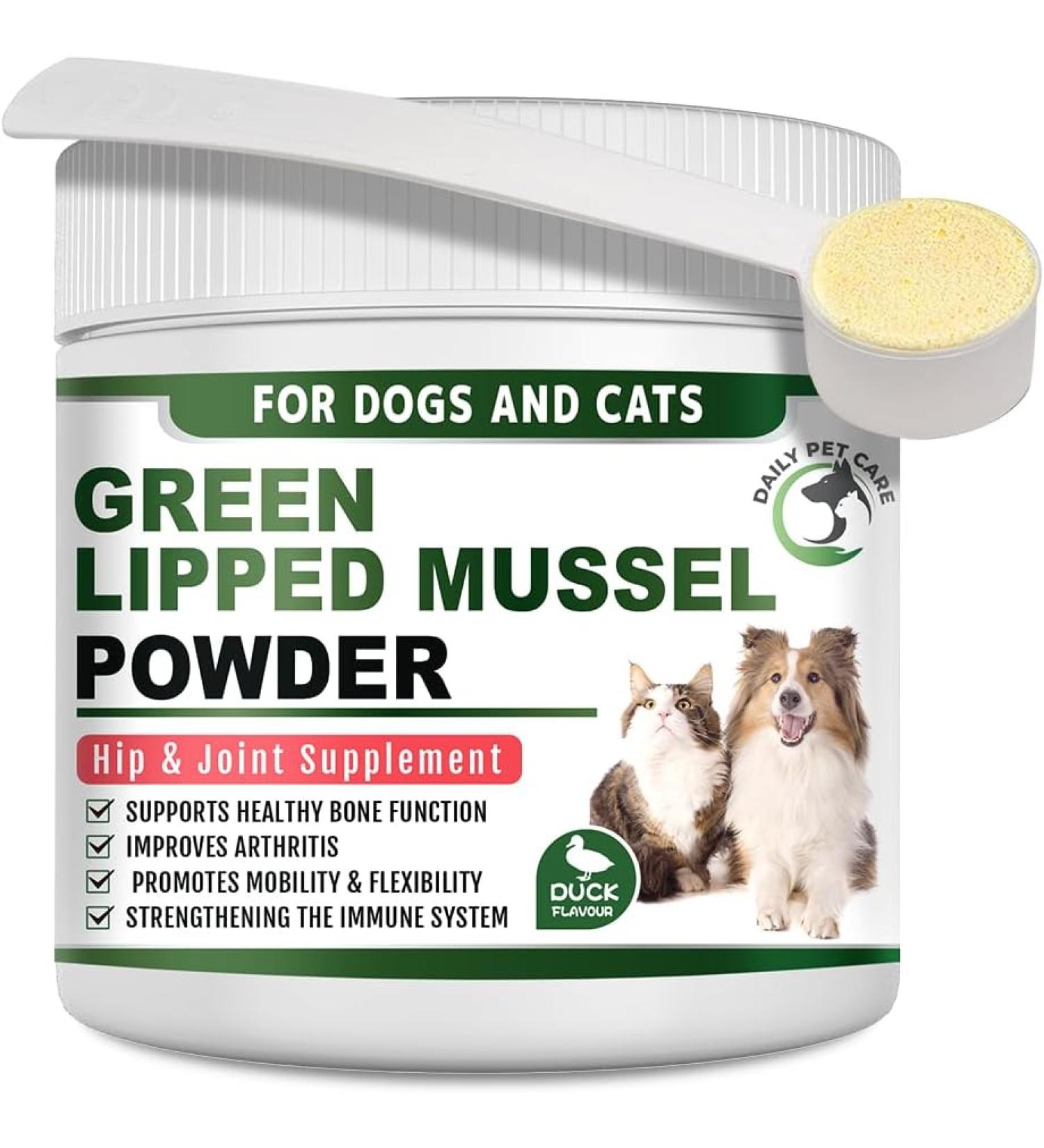 Green Lipped Mussel for Dogs and Cats | Cat and Dog Joint Supplements to Reduce Stiffness and Improve Mobility with Turmeric Glucosamine Chondroitin MSM Curcumin | Cat Dog Joint Care (TUB OF POWDER) - Buy Online on GoSupps.com