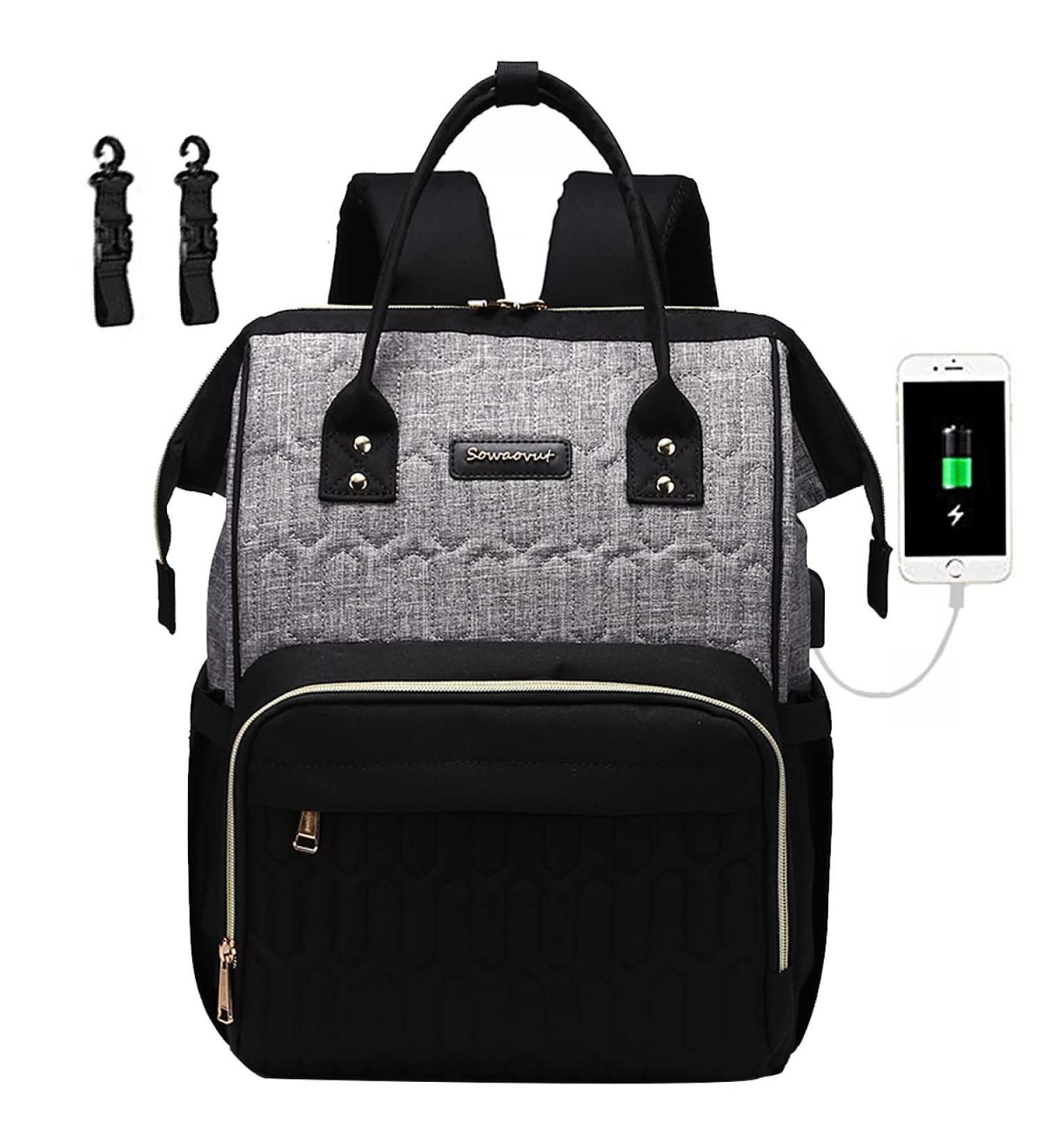 Waterproof Floral Diaper Bag Backpack for Moms and Dads - Black Grey - Buy Online on GoSupps.com