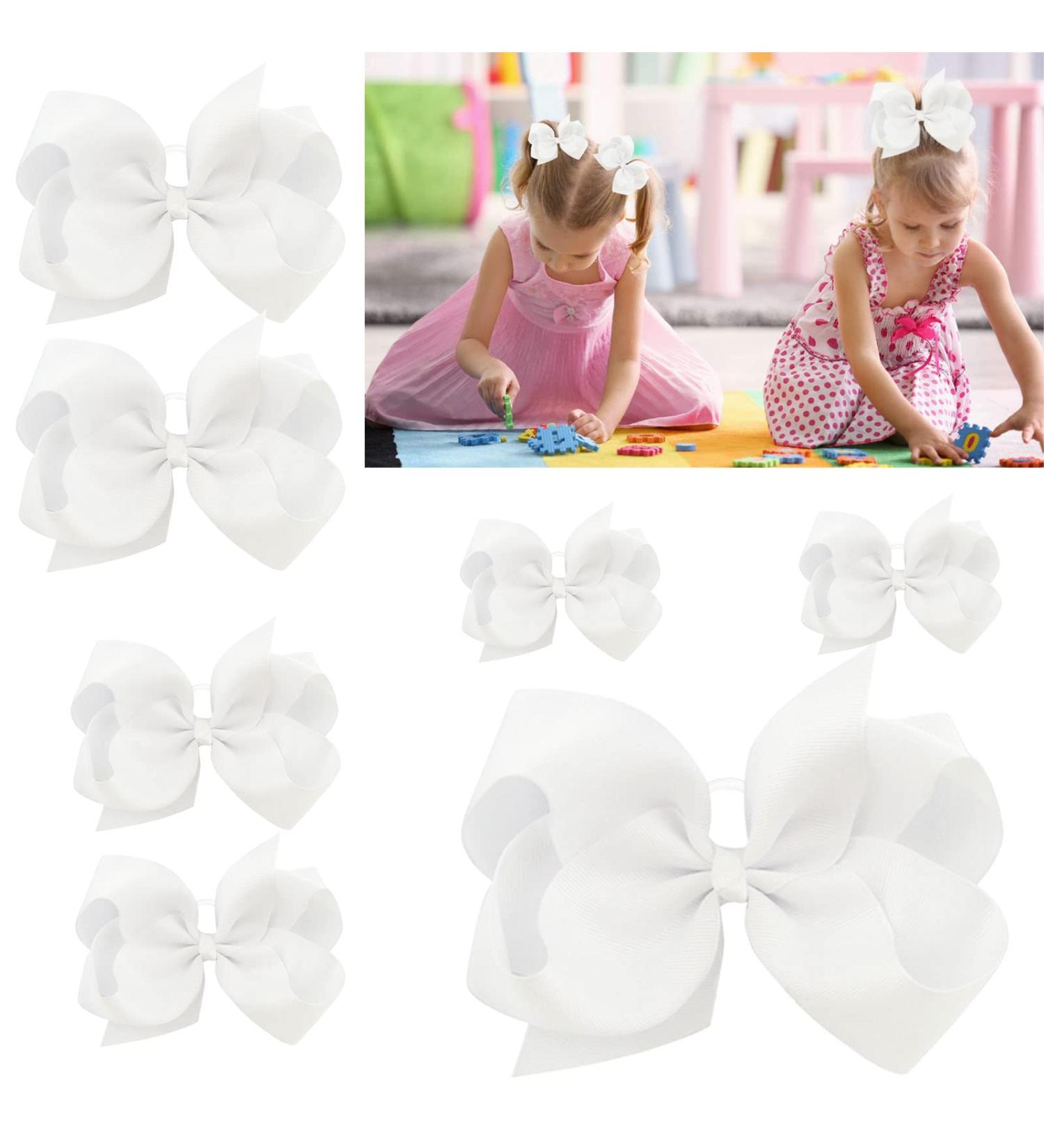 7PCS Girls Grosgrain Ribbon Bows Elastic Hair Ties Ponytail Holders - White - Buy Online on GoSupps.com