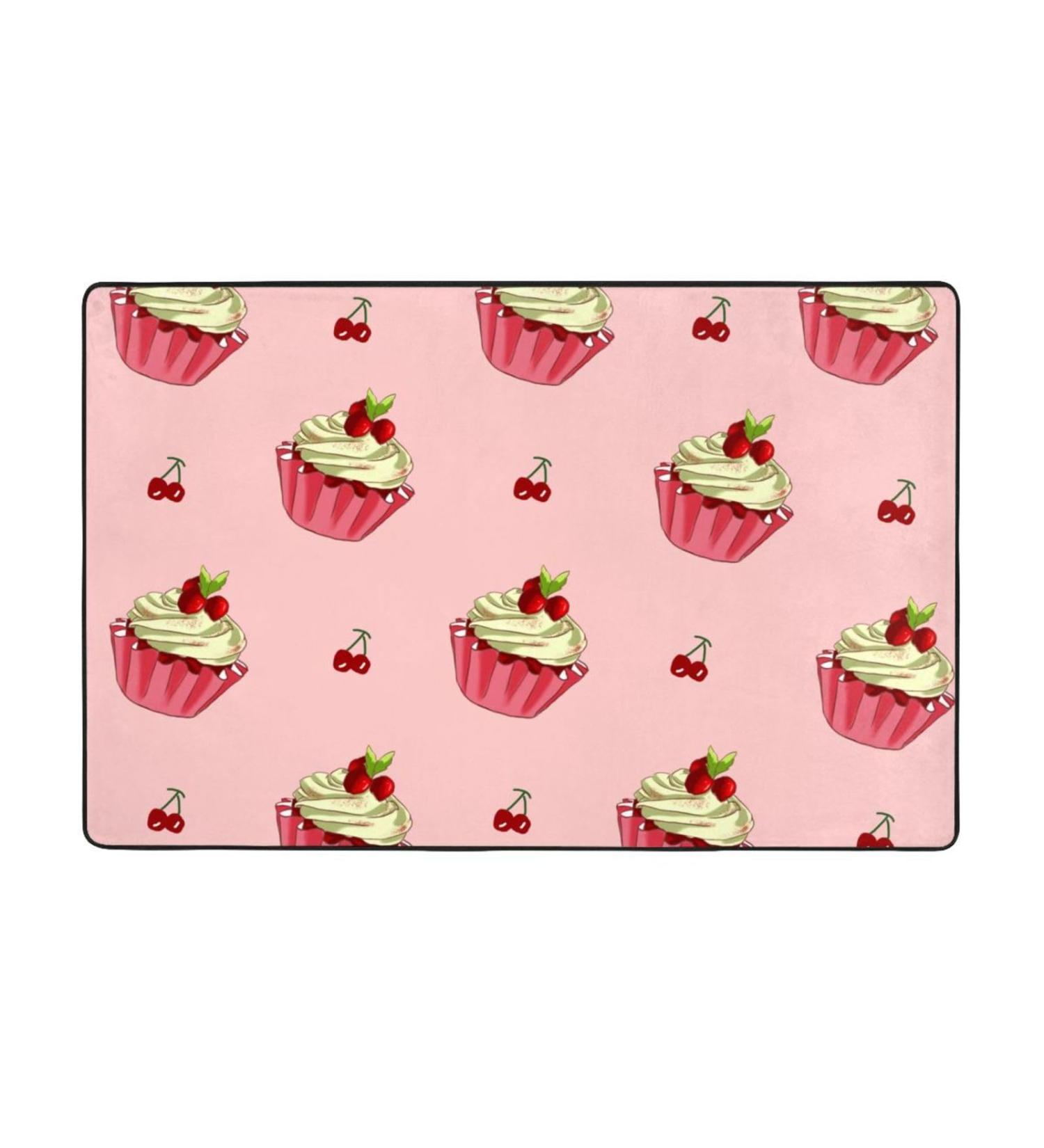 Flannel Carpet Cherry Cake Pattern 60 x 39 in Non-Slip Durable Suitable for Living Room and Office Bedroom - Buy Online on GoSupps.com