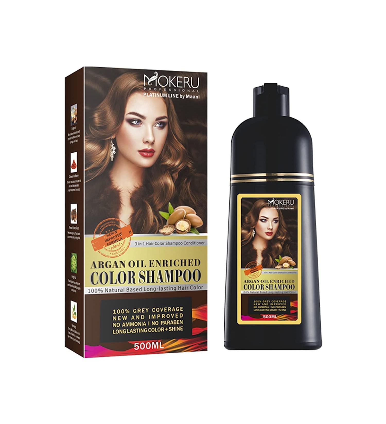 Mokeru Professional Argan Oil Color Shampoo Dark Brown 500ml - Long-lasting Hair Color - 16.91 Fl Oz - Pack of 1 - Buy Online on GoSupps.com