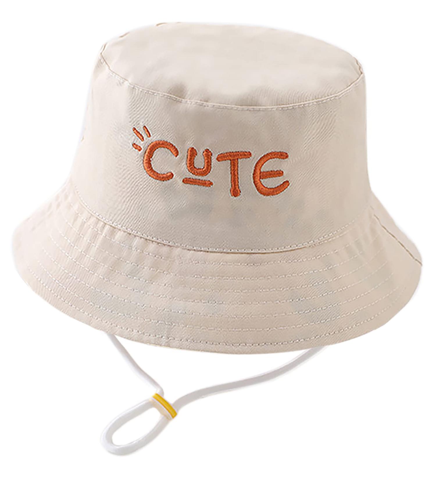 XYIYI Kids Bucket Hat | Adjustable Sun Beach Hat for Boys Girls 12-24 Months | Cute Beige & Graffiti Letters Print - Buy Online on GoSupps.com