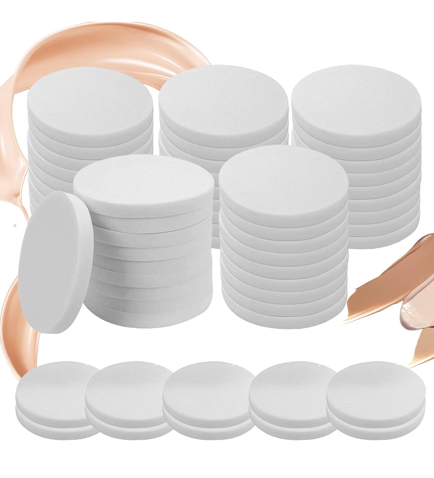 50 White Round Makeup Sponge Powder Puffs - Beauty Blender for All Skin Types - Wet/Dry Dual Use - Buy Online on GoSupps.com