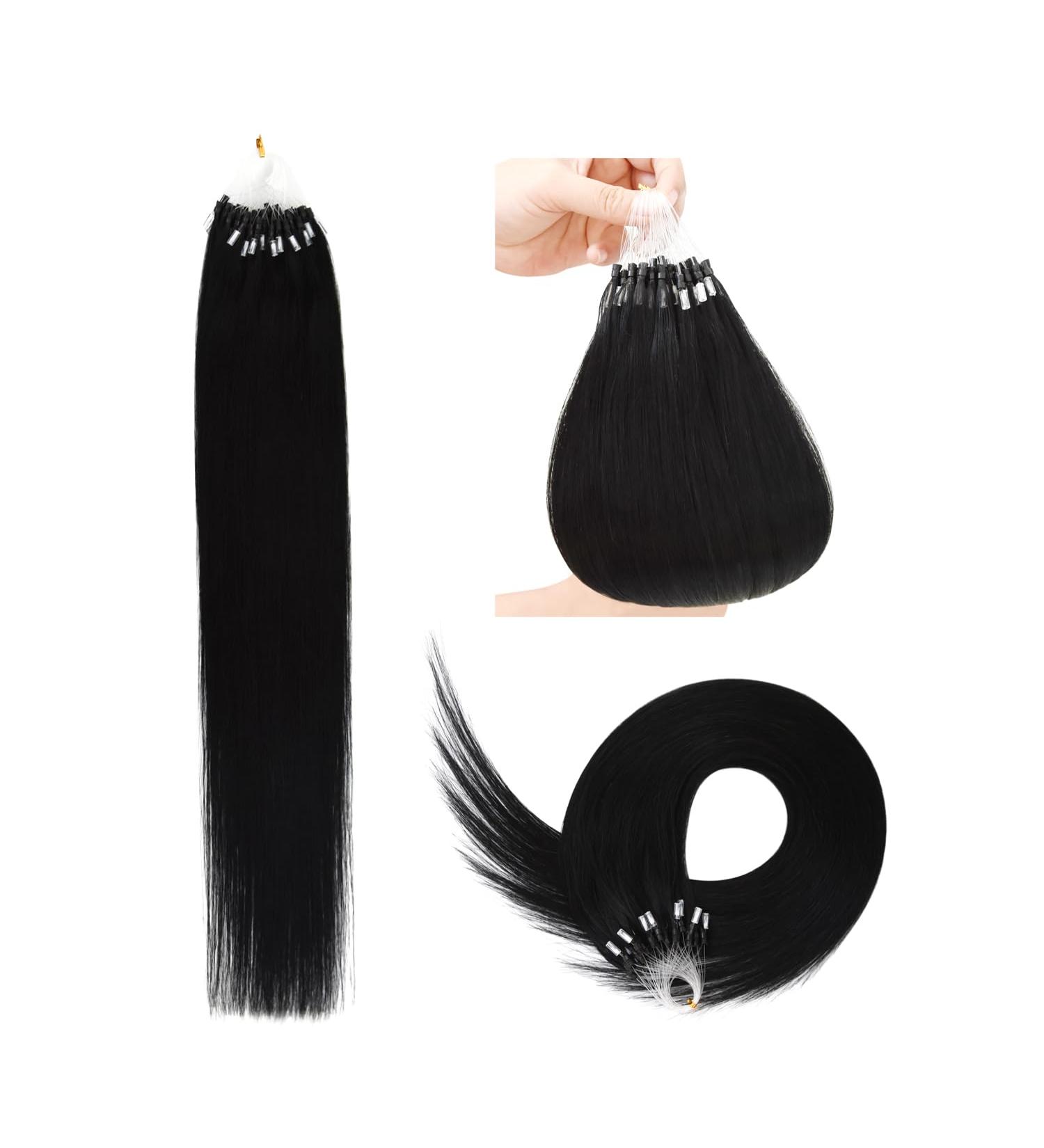 Micro Loop Hair Extensions Micro Ring 50g Remy Real Human Hair Extensions (18 Inch #1 Black) - Buy Online on GoSupps.com