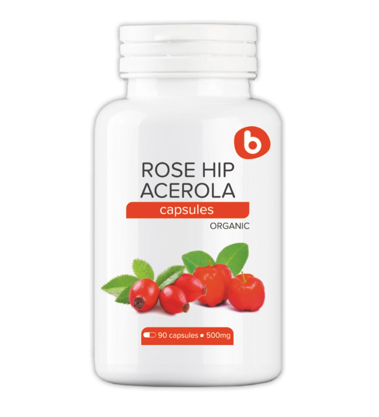 Organic RoseHips & Acerola Capsules - Plant Based Vitamin C 1000mg from Acerola Cherry Powder Organic & Rosehip Powder - Without Ascorbic Acid - Supports Immune Health - GMO free - 90 Vegan Capsules - Buy Online on GoSupps.com