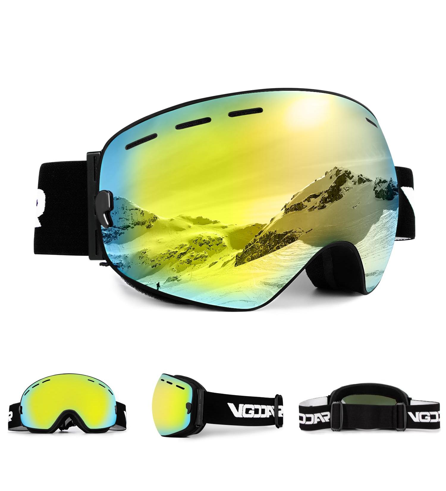 VGOOAR OTG Ski Goggles - Borderless Design Anti-Fog Coating UV400 Protection for Men & Women - Premium Gold Snow Glasses - Buy Online on GoSupps.com