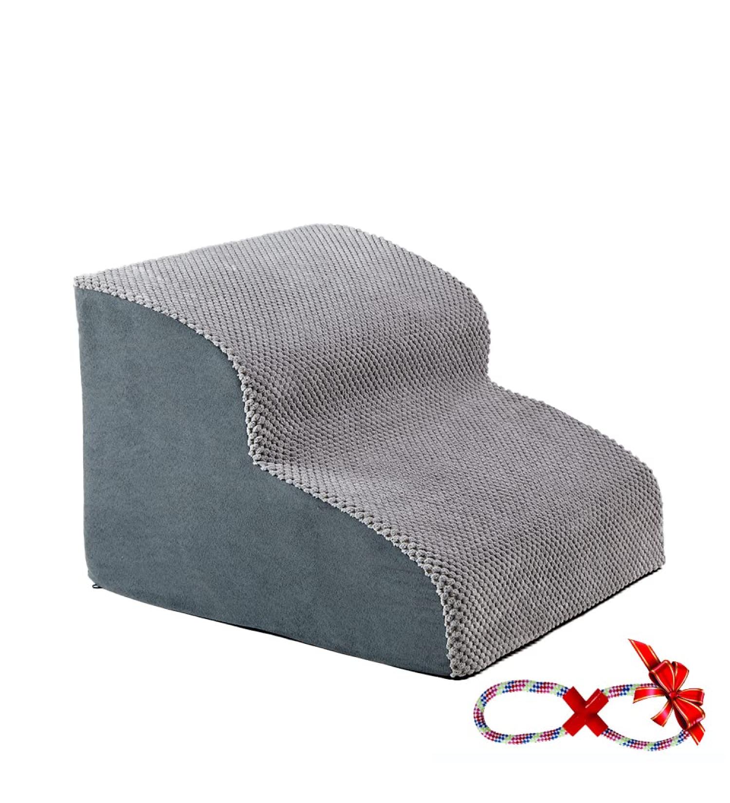 INRLKIT 2-Tier Dog Stairs for Small Dogs - High Density Foam Pet Steps for Couch & Bed - Non-Slip Pet Ramp for Puppies, Cats, and Injured Dogs - Includes 1 Rope Toy - Gray - Buy Online on GoSupps.com
