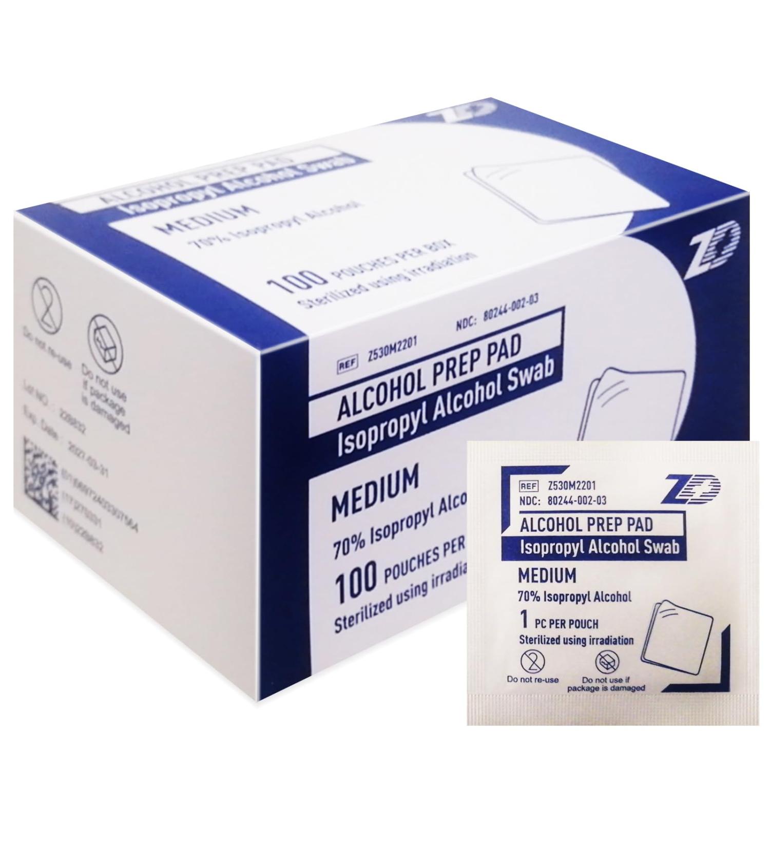 100-Pack Alcohol Prep Pads - Sterile Individually-Wrapped Isopropyl Cotton Swabs - Buy Online on GoSupps.com