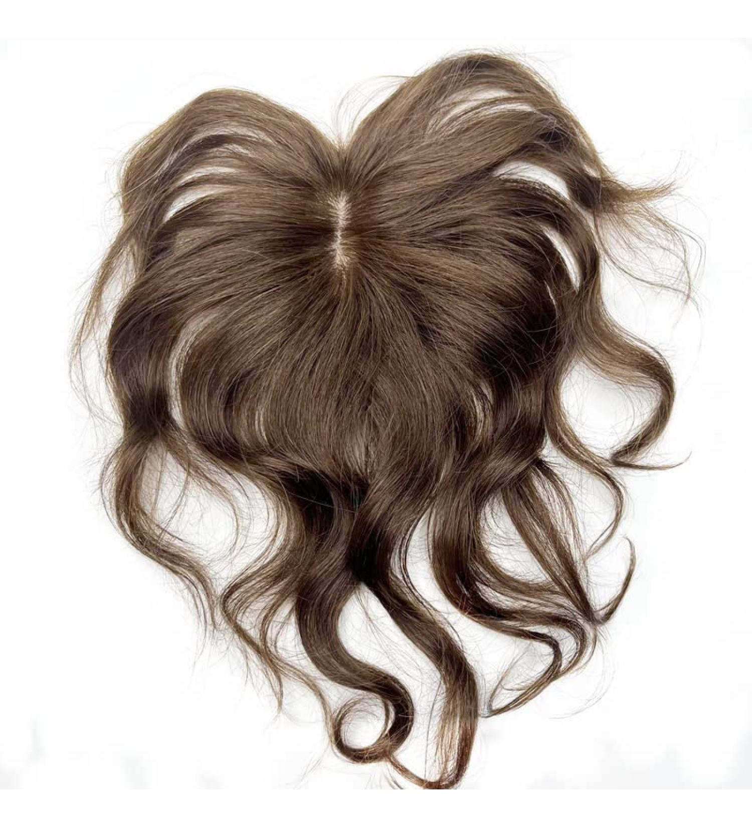 Anemone Curly Wavy Human Hair Topper with Side Bangs - Short Clip-In Toupee for Women with Mild Hair Loss - Brown - Buy Online on GoSupps.com