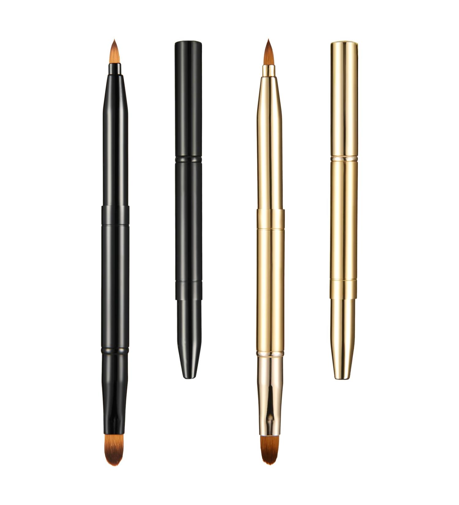 Simarro 2Pcs Retractable Lip Brush Set - Double-Ended Travel Makeup Tool for Lipstick & Lip Gloss in Gold+Black - Portable & Cover Included - Buy Online on GoSupps.com