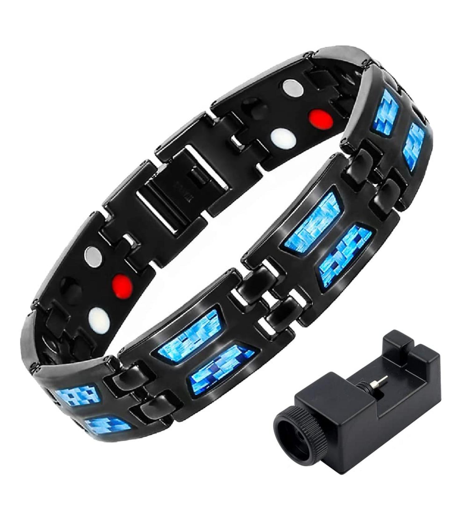 Magnet Hard Band for Men | Titanium Steel Healing Bracelet with Ultra Strong Magnets | Adjustable Magnetic Bracelet & Jewelry Gift Box in Black - Buy Online on GoSupps.com