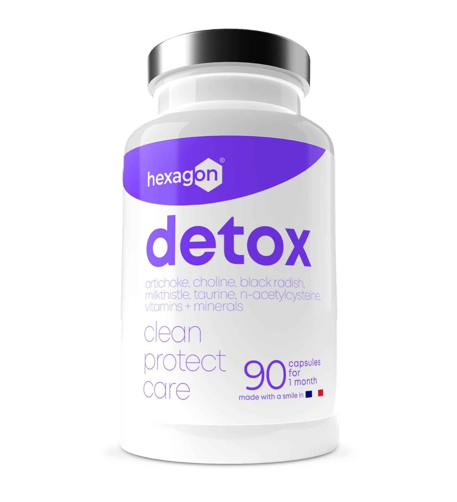 Detox NAC N-Acetyl-Cysteine Artichoke Milk Thistle Black Radish - Drainer and Elimination - Powerful and Fast Liver Detox & Colon - +1 Month of Cure - Made in France - 90 Capsules - Hexagon - Buy Online on GoSupps.com