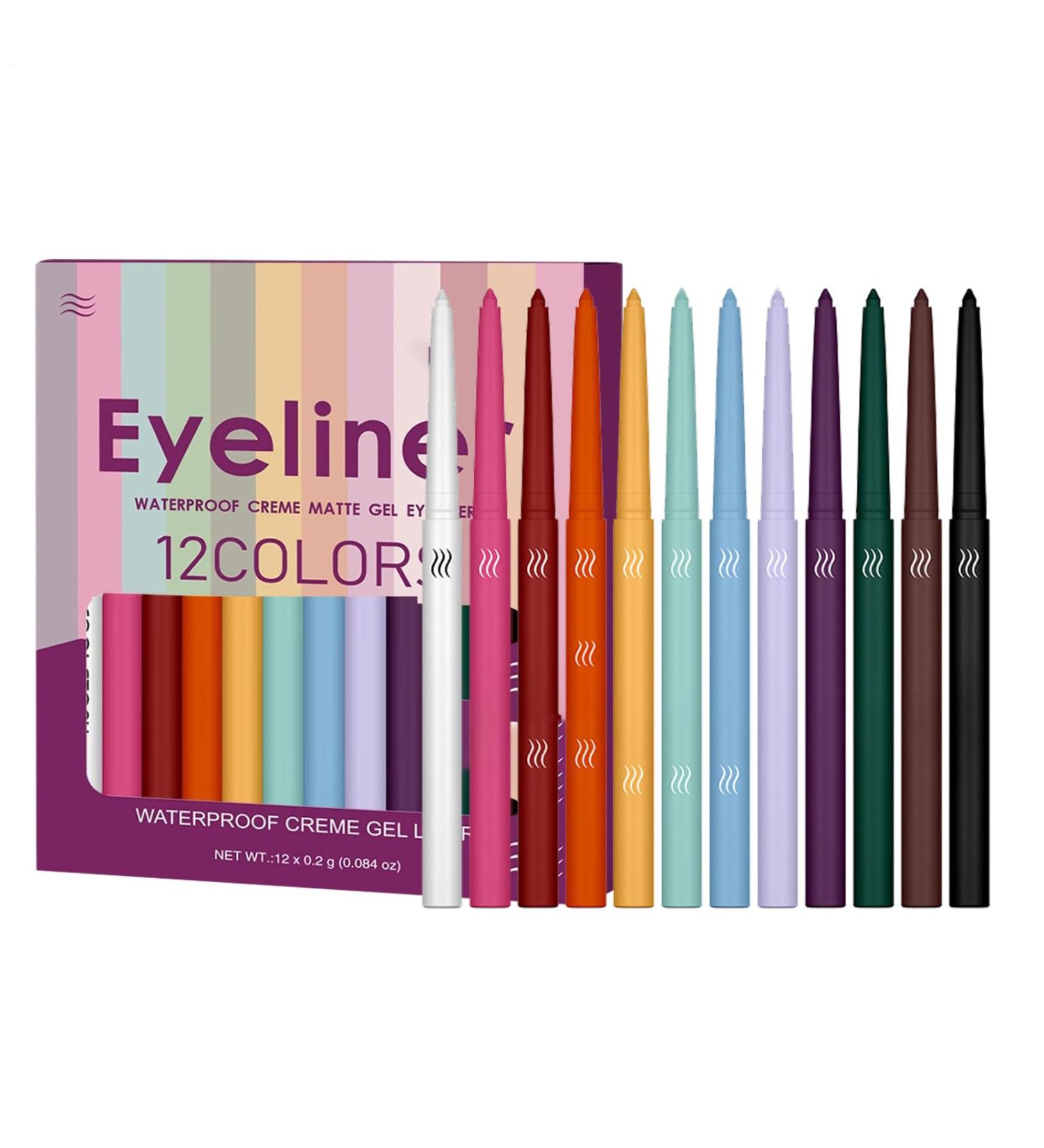  Generisch Set of 12 colored kohl eyeliner pencils - Waterproof - Matte - Long-lasting - 0.2g per pencil - Rainbow colors - For carnival stage makeup wedding - Buy Online on GoSupps.com