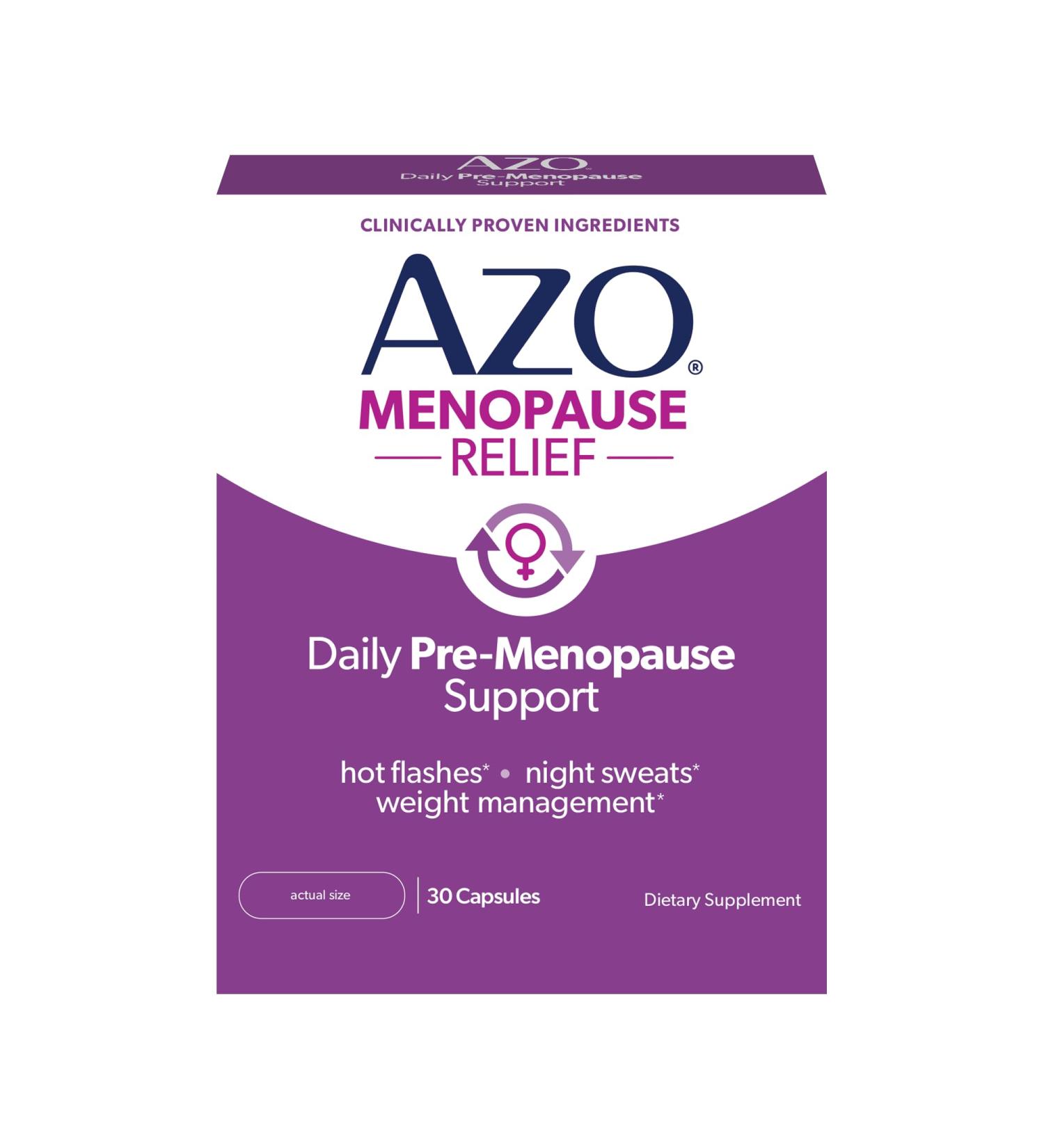 AZO Daily Pre-Menopause Relief Perimenopause Supplements for Women Hot Flash Night Sweat and Healthy Weight Management Support* - 30 Count - Buy Online on GoSupps.com