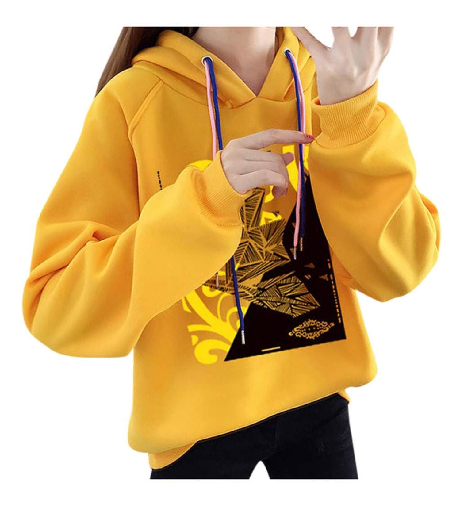 Bigfanshu Womans Tops Winter Fashion Blouse Hoodies Character Print Sweatshirt Yellow - Buy Online on GoSupps.com
