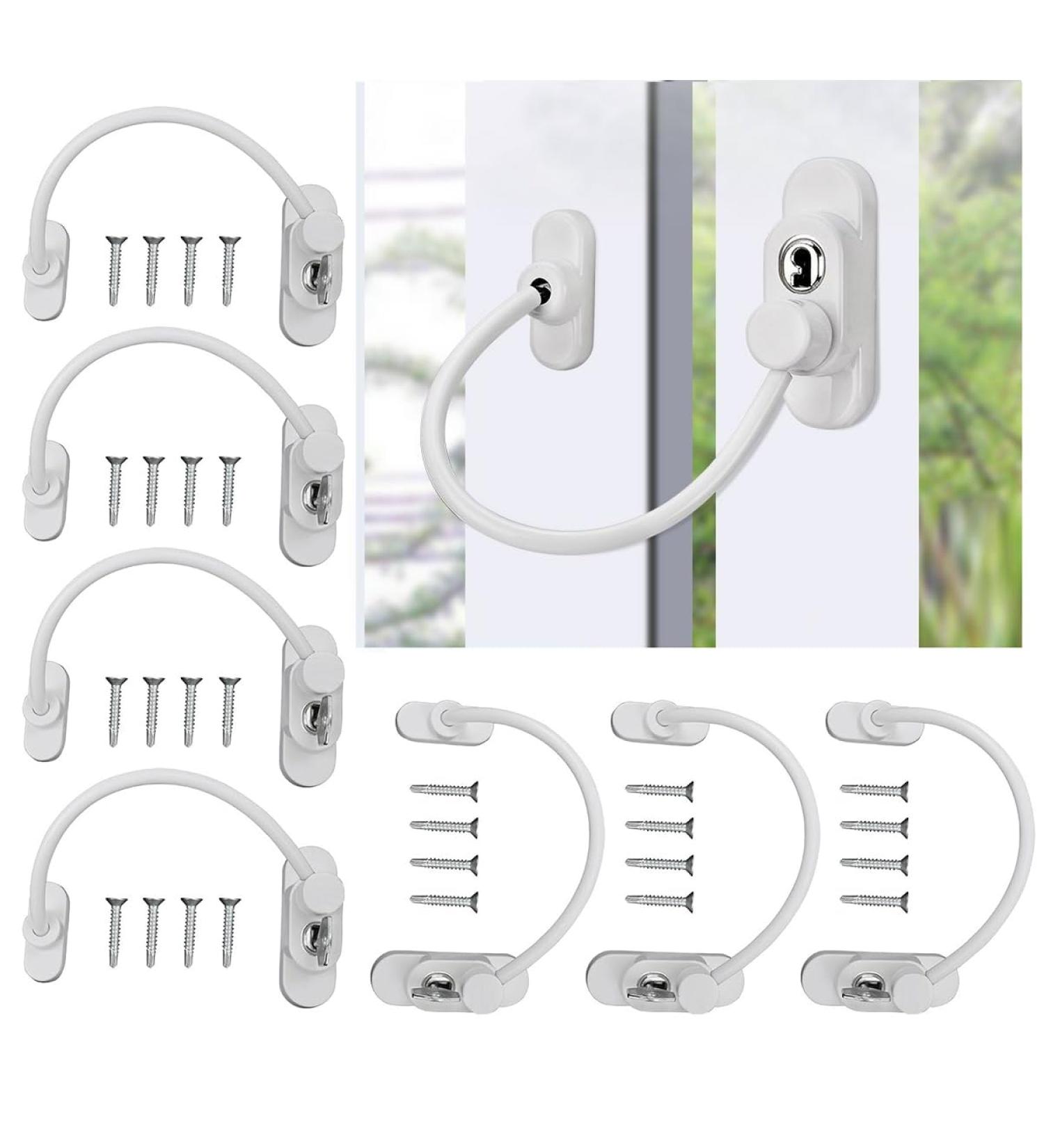 DHOUTDOORS 8PCS Window Restrictor Kids Window Door Cable Lock Child Baby Safety Security Wire Catch for Home Public and Commercial Applications with Screws Keys White - Buy Online on GoSupps.com
