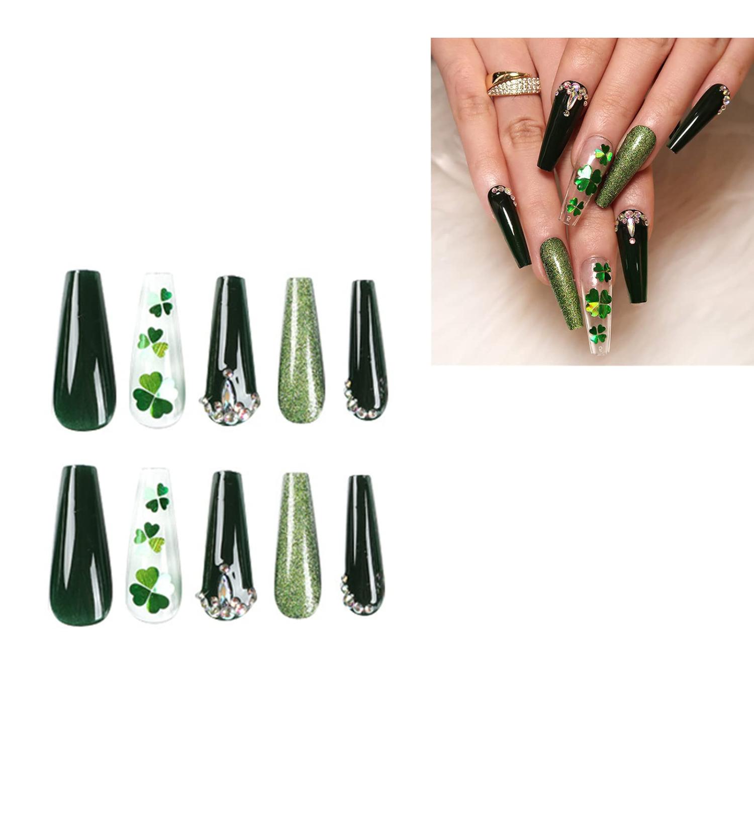 FEIlei 24pcs Fashion Long Almond False Nail French Four-Leaf Clovers Simple Fake Nail B - Buy Online on GoSupps.com