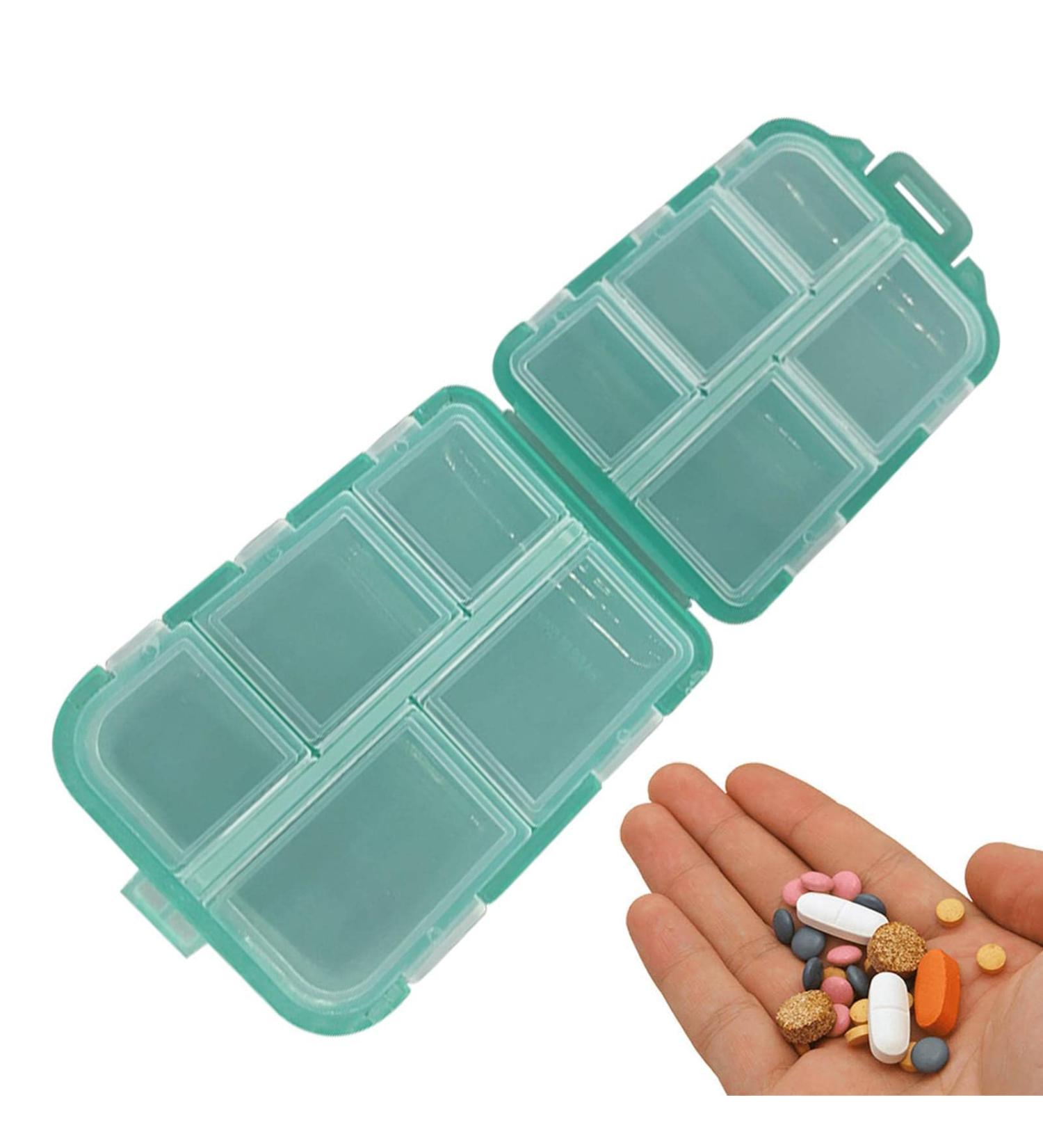 Travel Pill Organizer Box - Foldable Personal Daily Pill Case with 10 Grids Travel Pill Holder for Vitaming Fish Oils Green - Buy Online on GoSupps.com