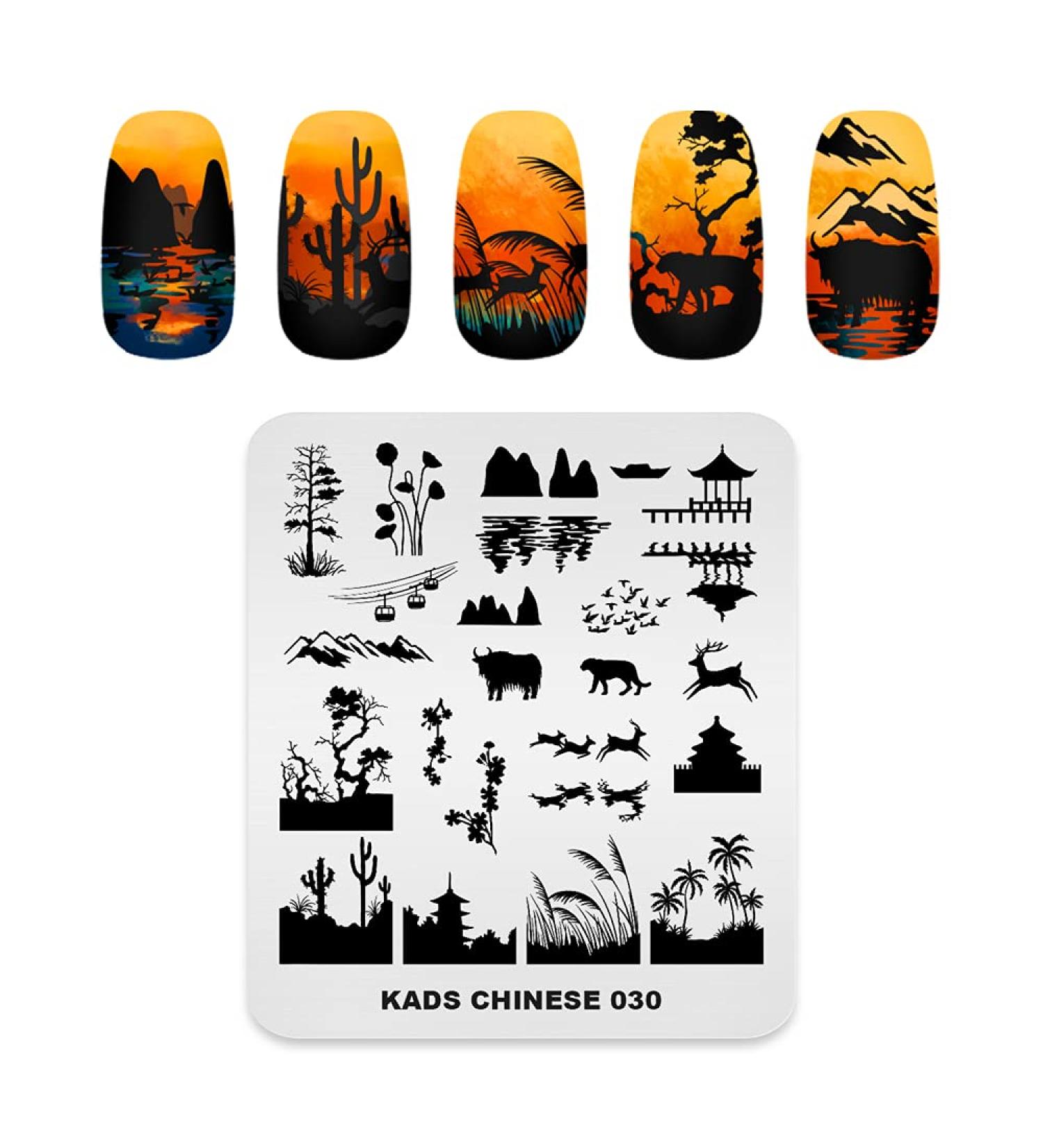 KADS Nail Stamping Plate Chinese Style Nail Art Stamp Template bamboo Lotus DIY Image Template Manicure Stamping Plate Stencil Tools (CN030) - Buy Online on GoSupps.com