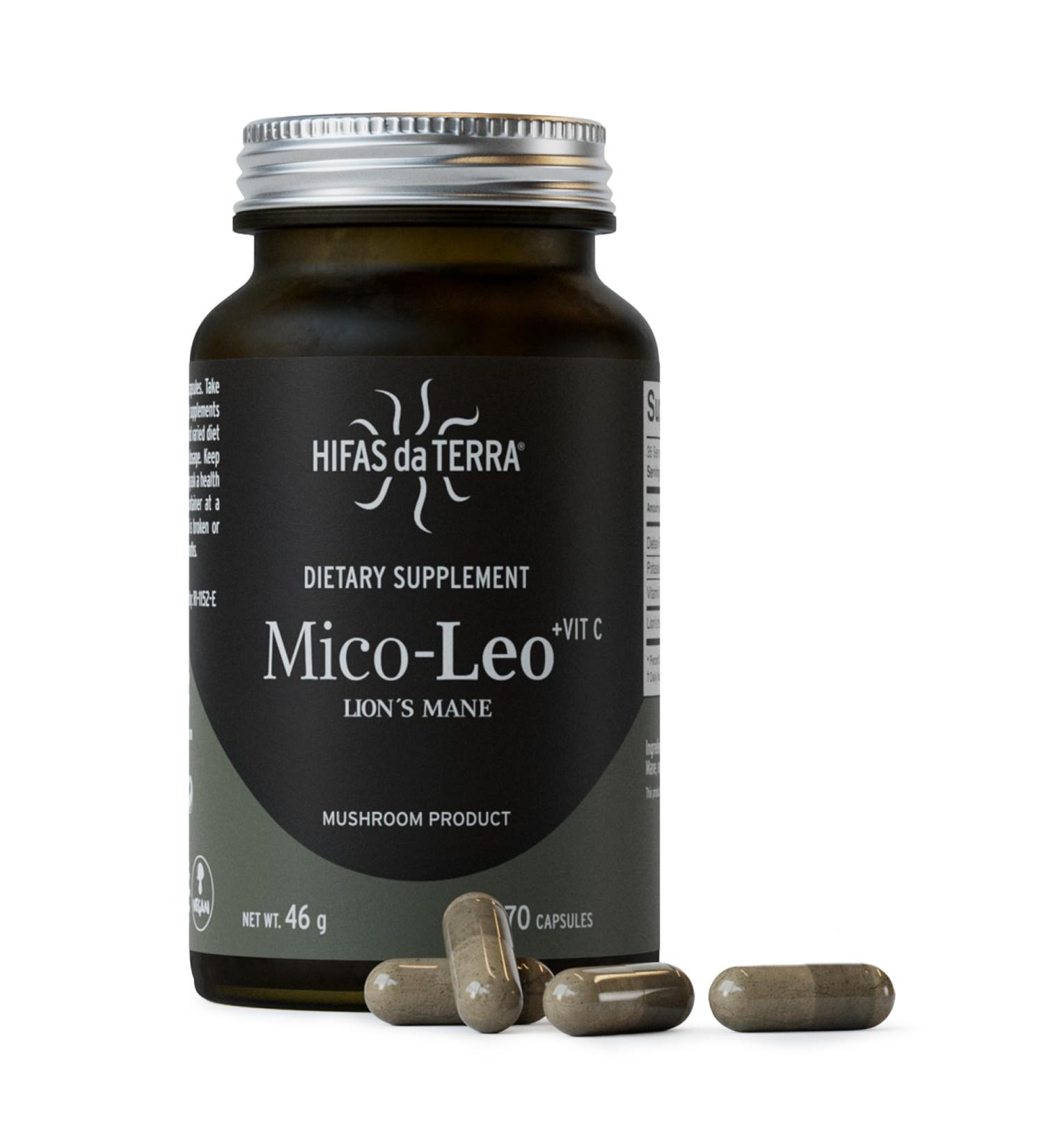 Hifas de Terra Mico-Leo - Organic Lions Mane Supplement Capsules Lion's Mane Mushroom Extract Nootropic for Brain Focus and Memory for Adults - 70 Vegan Capsules - Buy Online on GoSupps.com