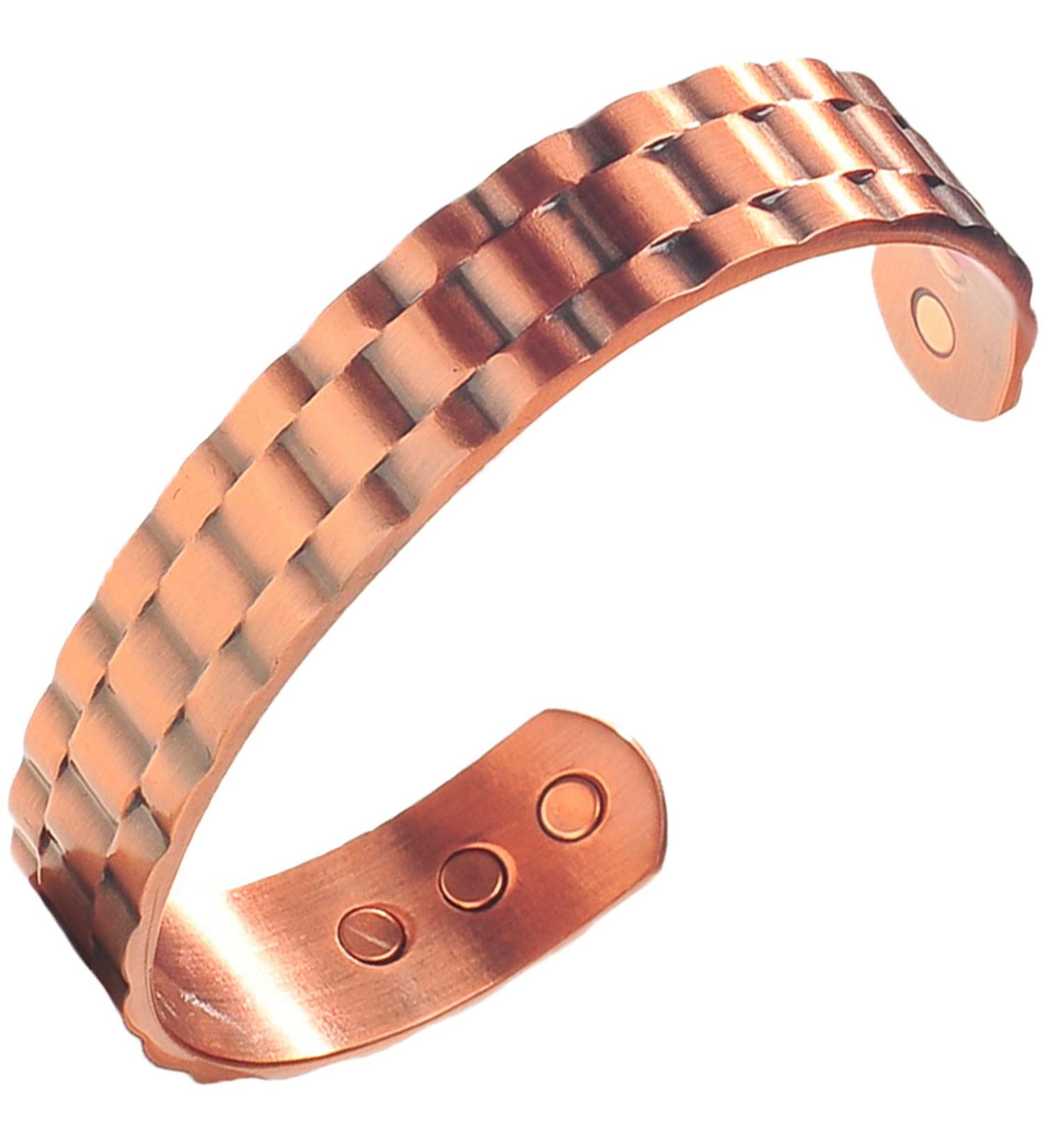Men's Pure Copper Magnetic Healing Bracelet for Arthritis & Joint Pain Relief - Adjustable Cuff Style by Earth Therapy - Buy Online on GoSupps.com