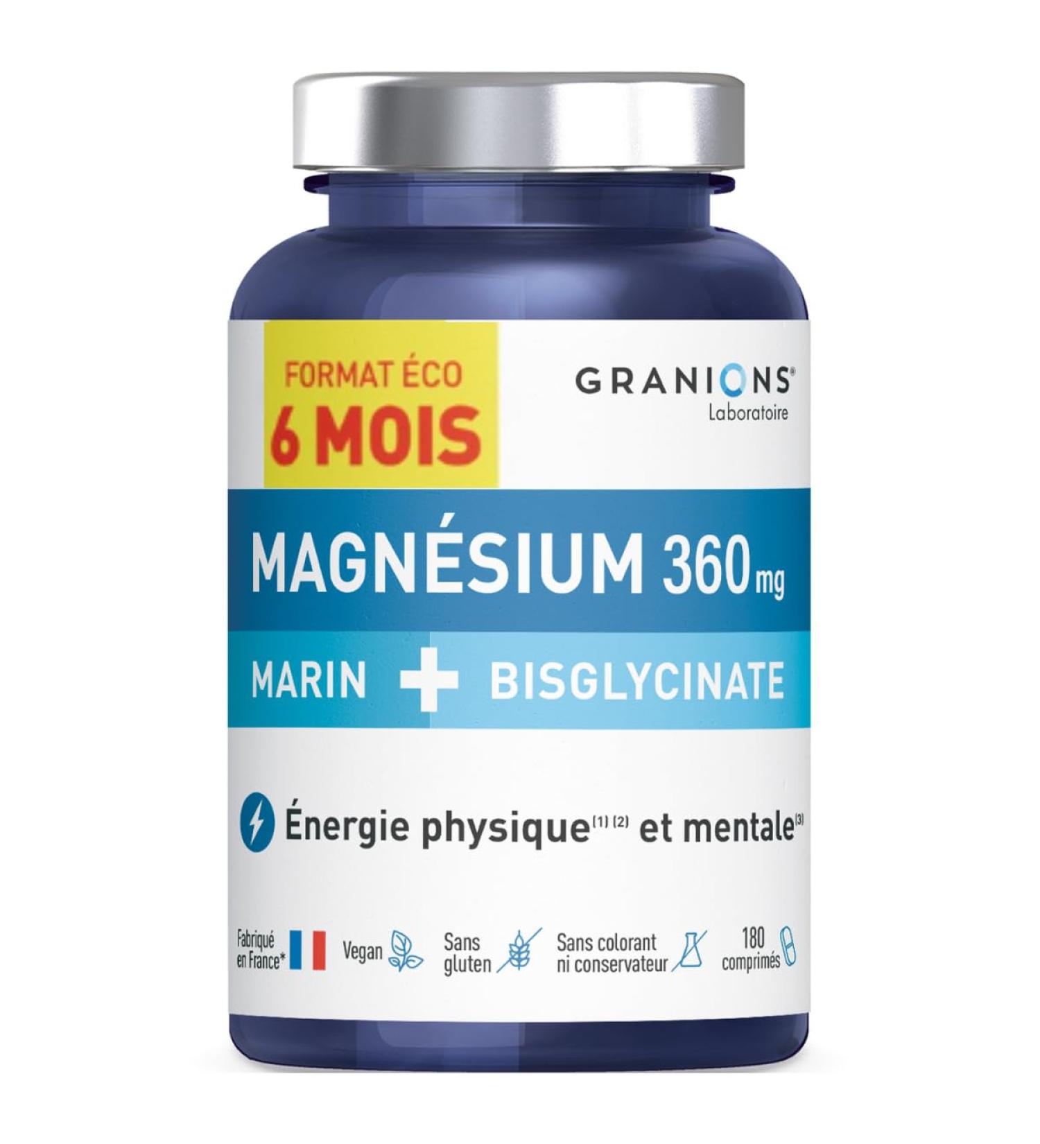GRANIONS - Magnesium Bisglycinate + Marine Magnesium - 6 MONTH FORMAT | Marine Magnesium + Magnesium Bisglycinate + Vitamin B6 - Buy Online on GoSupps.com