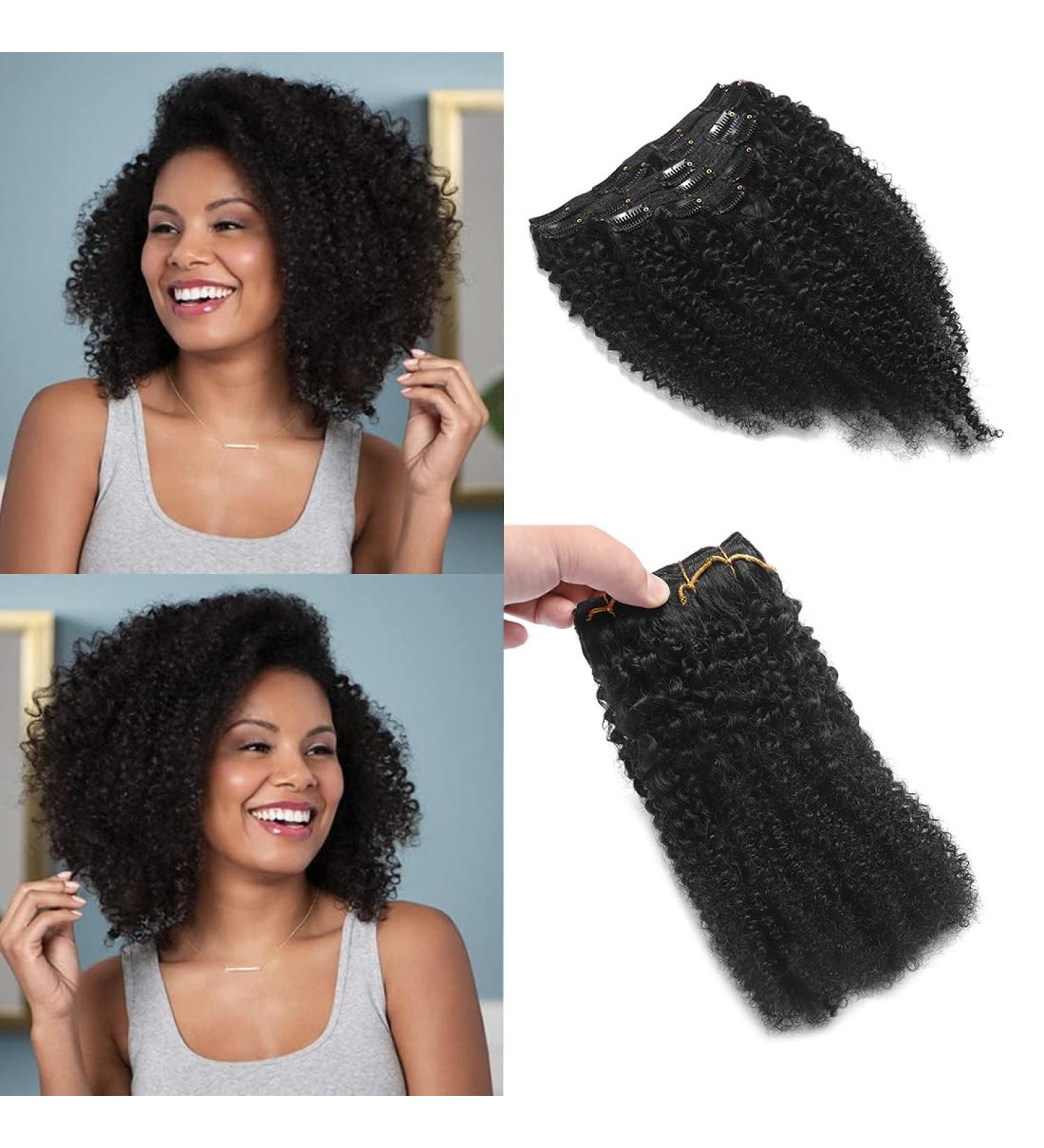 GIVLOVE Kinky Curly Clip in afro Hair Extensions Clip Ins Brazilian Remy Human Hair for Black Women Natural Color 7pieces (1b# 120g) (1b 14inch) 14inch 1b - Buy Online on GoSupps.com