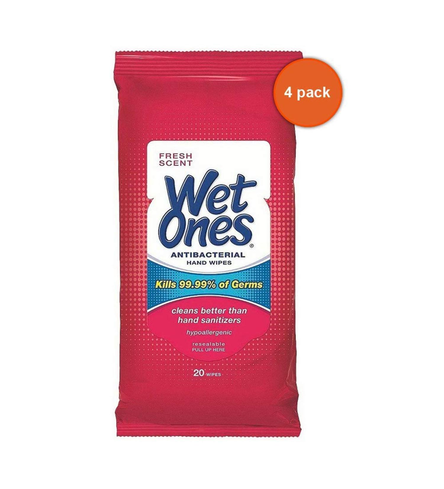 WET ONES Antibacterial Hand Wipes Fresh Scent 20 ea (Pack of 4)