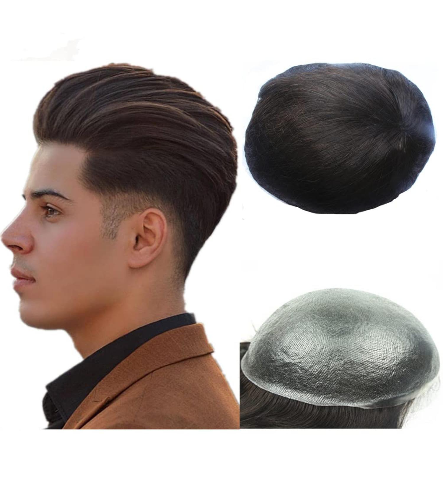 NLW Real Hair Toupee for Men - 0.06mm PU Transparent Thin Skin Hair Replacement System - 100% Natural European Human Hair - 10x8 Inches Deep Brown Wig - Buy Online on GoSupps.com