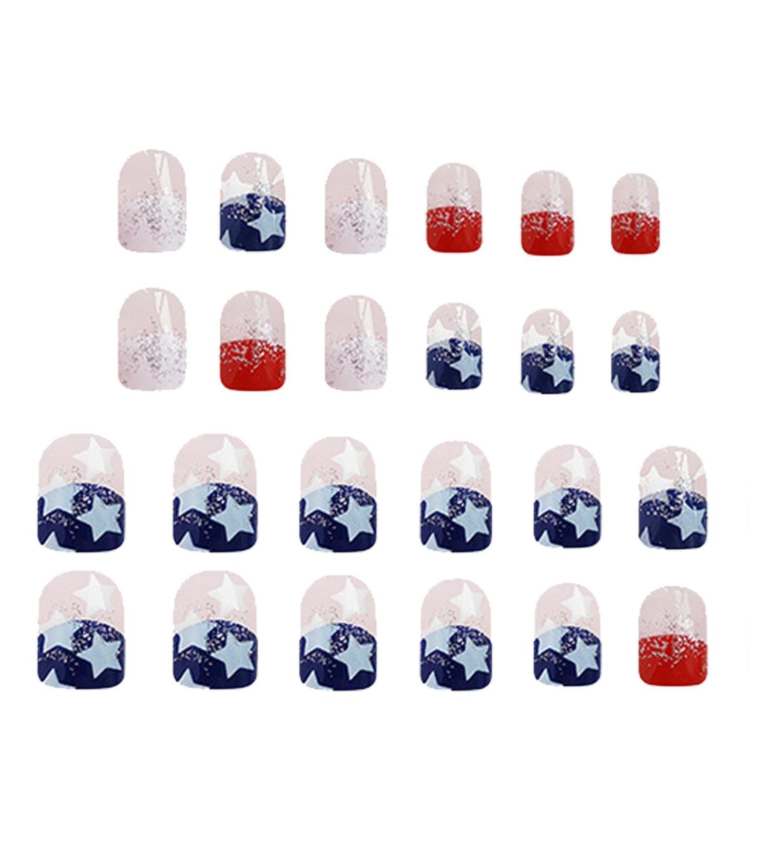 Independence Day False Nails Short Square Flag Fake Nails - Flag Design Full Nails Short Square Flag Fake Nails - Buy Online on GoSupps.com