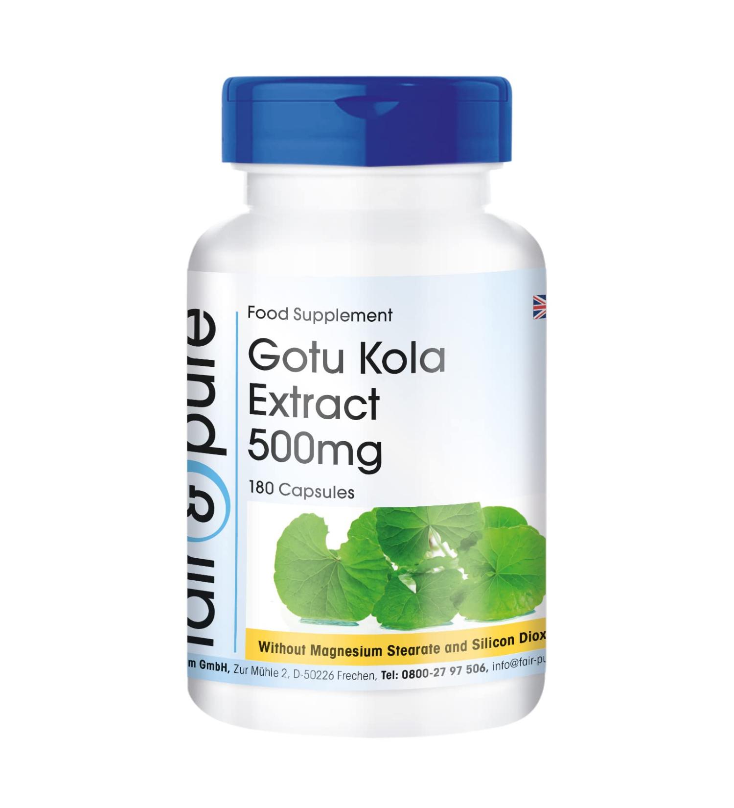 Fair & Pure Gotu Kola Capsules 500mg - Vegan - 180 Capsules - Zinc & Vitamin C - Pure Gotu Kola Extract - Buy Online on GoSupps.com