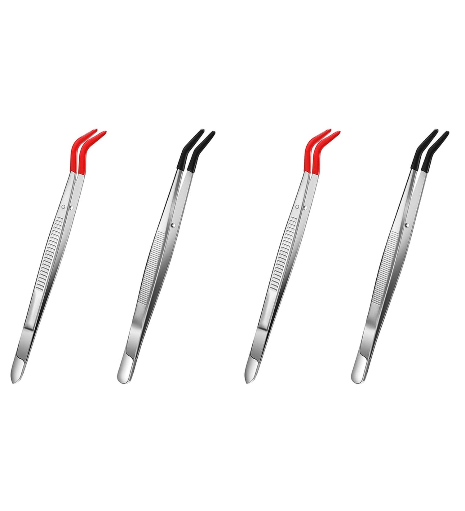 4-Piece Curved Tweezers Set with Rubber Tips | Stainless Steel Laboratory Tweezers for Precision Work - International Shipping Available - Buy Online on GoSupps.com