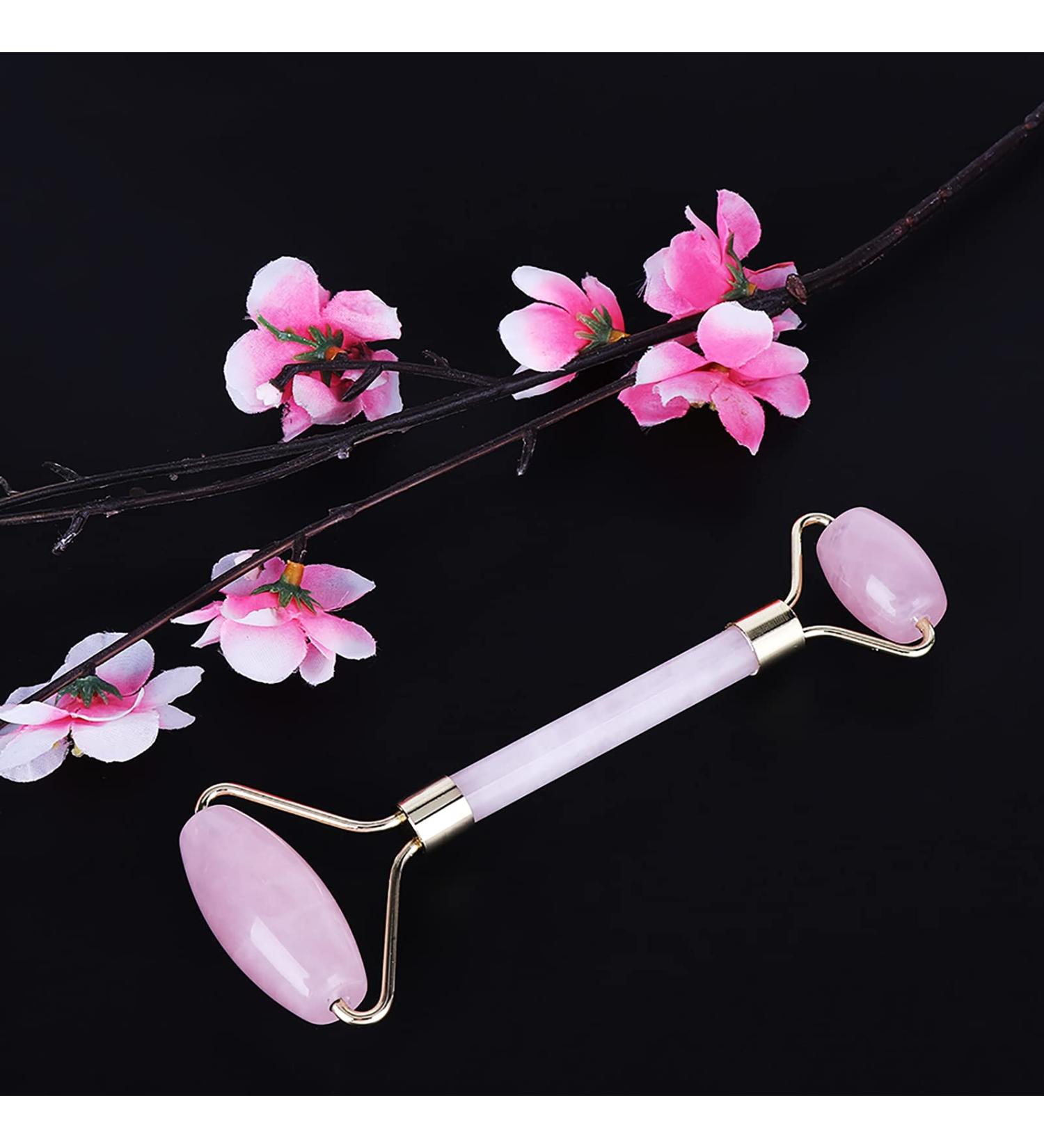 Jade Roller Double Head Rose Quartz - Slimming Face Beauty Massage Roller in Rose Gold | Shop Internationally - Buy Online on GoSupps.com