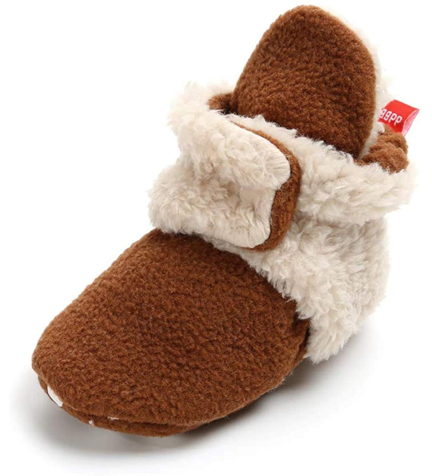 TMEOG Baby Booties Slippers Infant Boots Newborn First Walking Shoes Baby Winter Sock Crib Shoes for Boys Girls 0-18Months 6-12 Months B Brown Furry