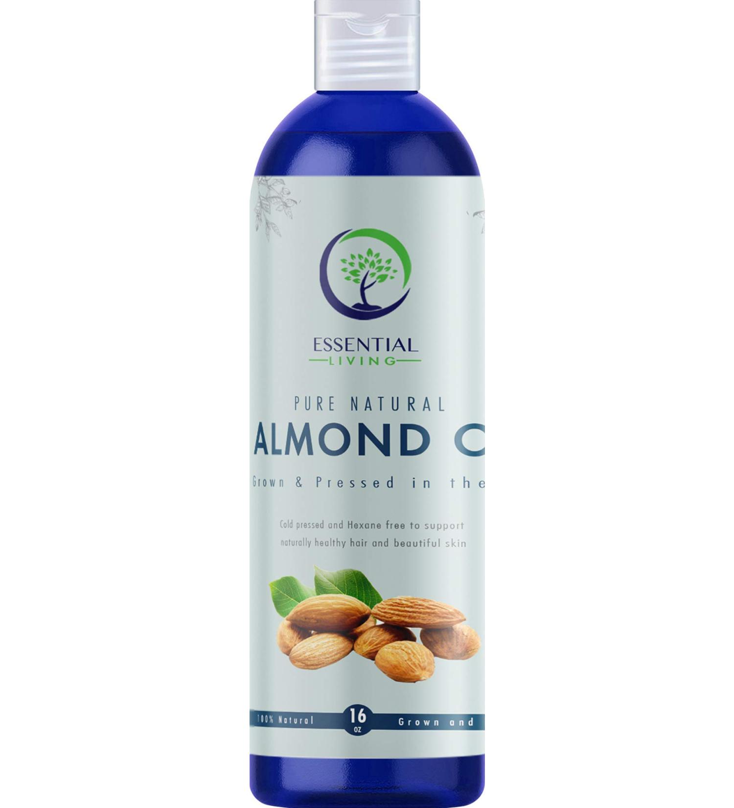 Essential Living Sweet Almond Oil - Pure Cold Pressed Carrier Oil for Skin Care & Moisturizing - 16OZ - All-Natural Makeup Remover - Made in the USA - Buy Online on GoSupps.com