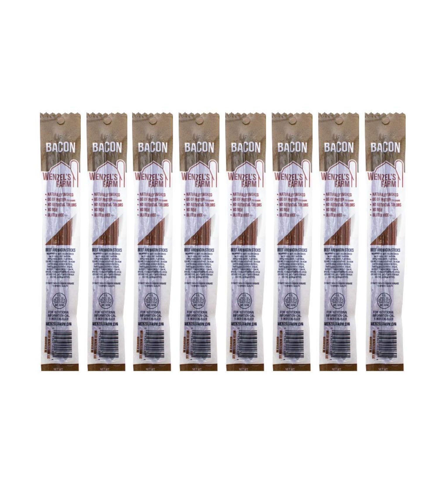 Wenzels Farm Bacon and Beef Snack Sticks - Flavorful, High Protein, Low Carb, Gluten Free | 16 Sticks (8 packs of 2), 2 oz (Pack of 8) - Buy Online on GoSupps.com
